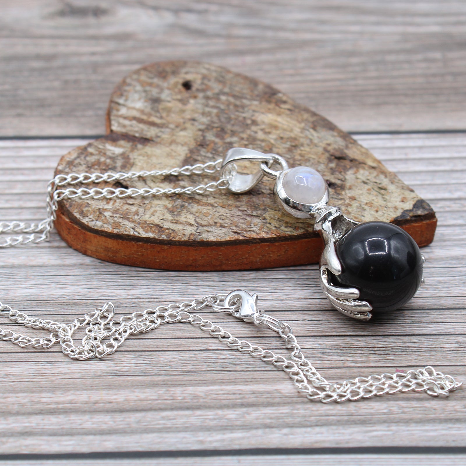 Black Agate - Gemstone Healing Hands Pendant Necklace