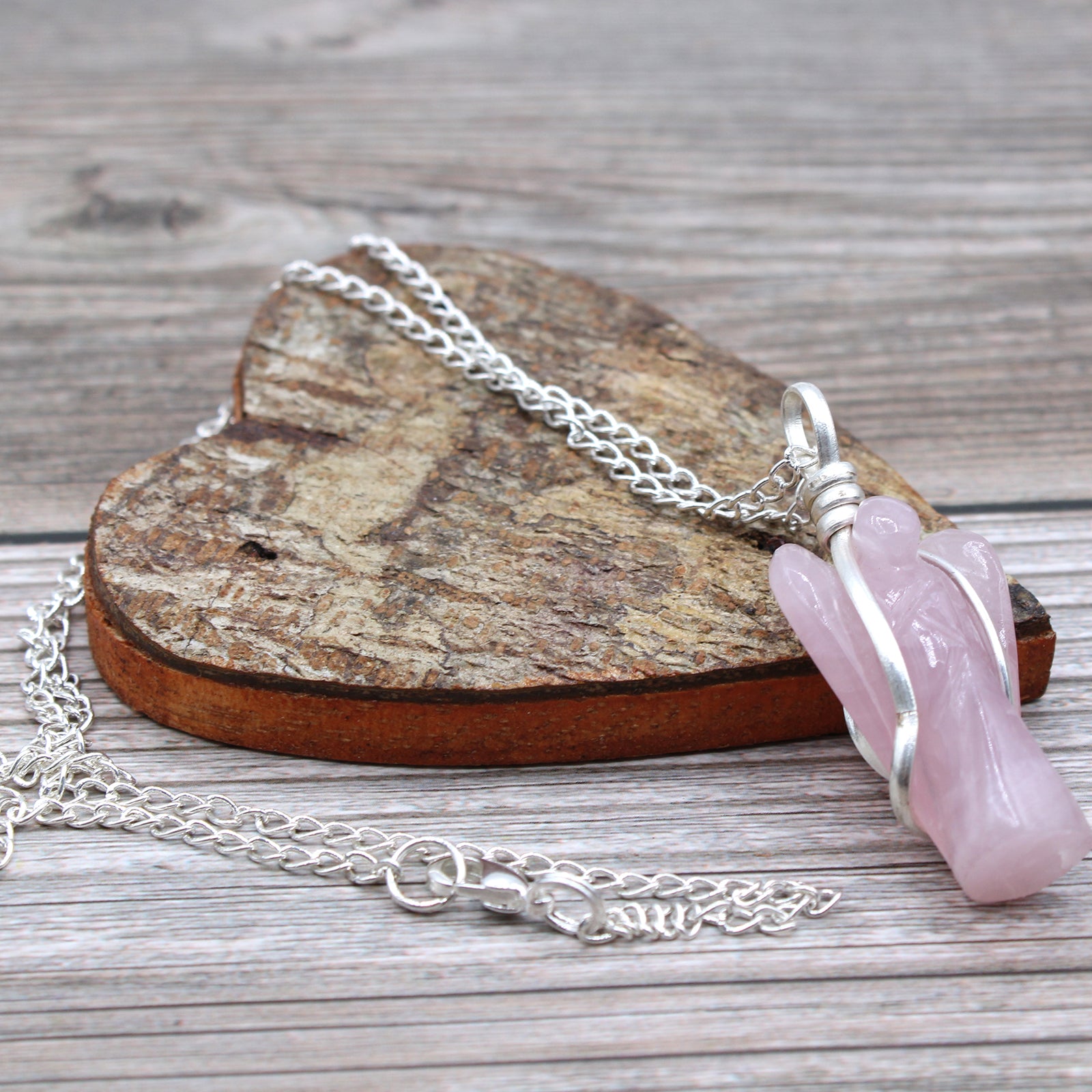 Rose Quartz - Gemstone Guardian Angel Pendant Necklace