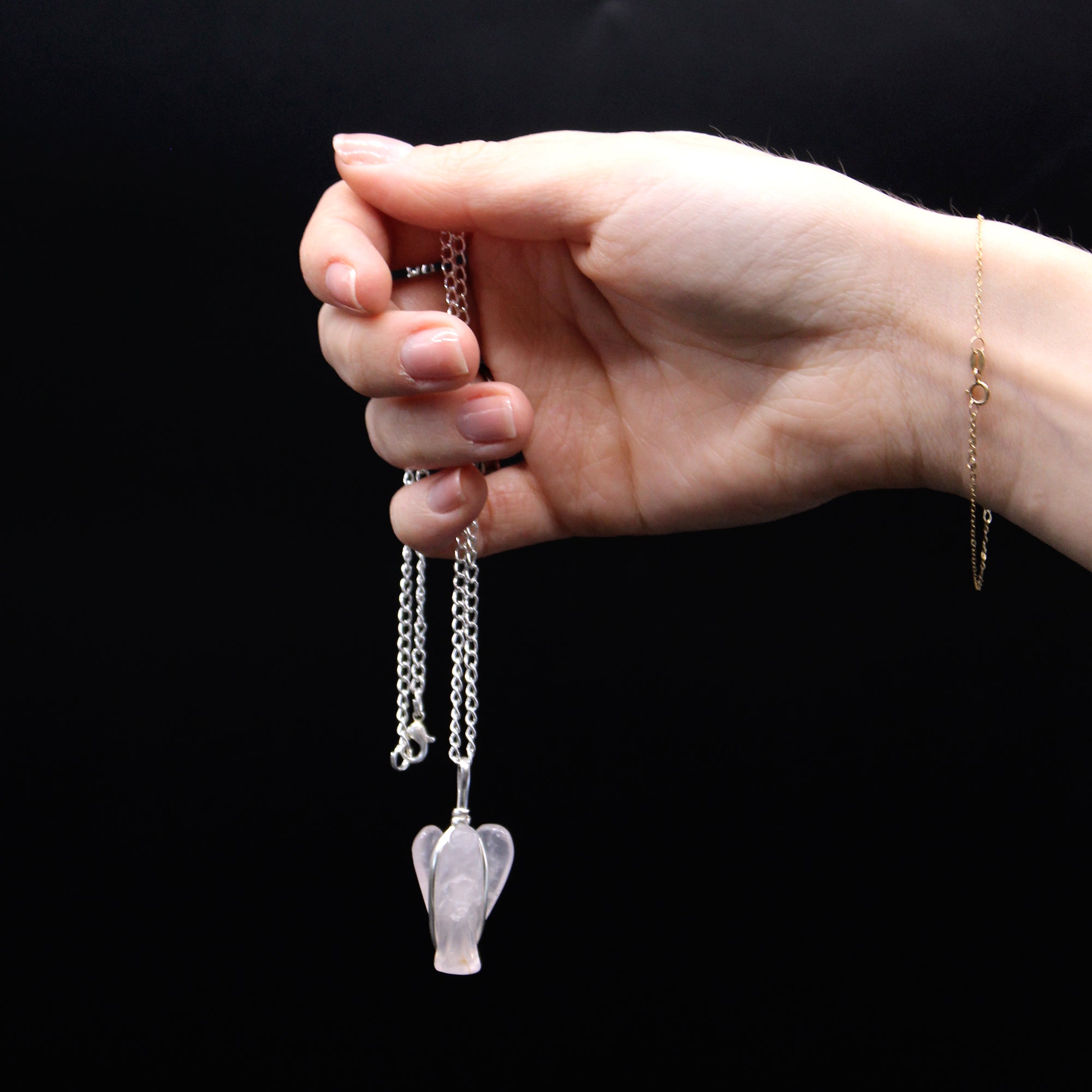 Rose Quartz - Gemstone Guardian Angel Pendant Necklace