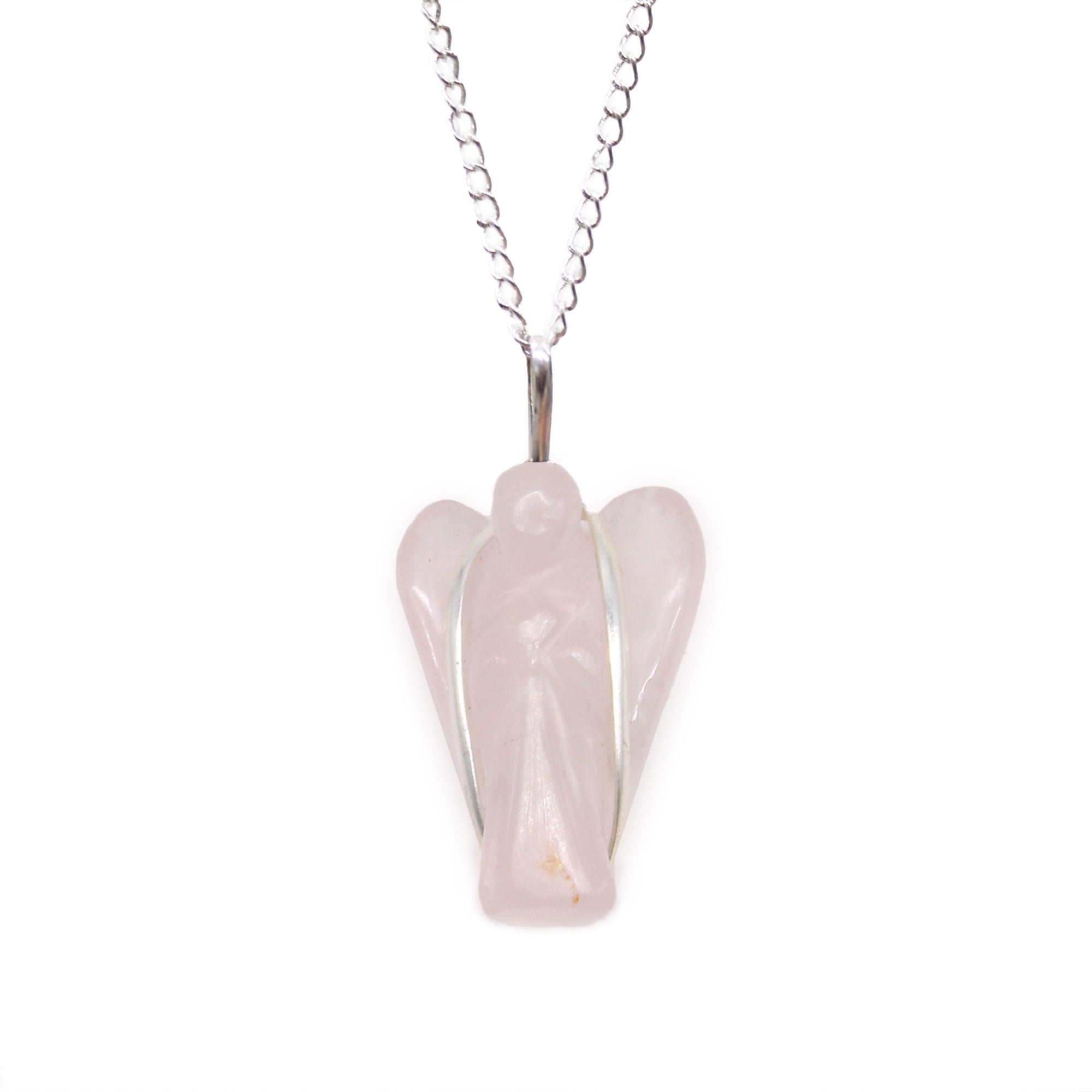 Rose Quartz - Gemstone Guardian Angel Pendant Necklace