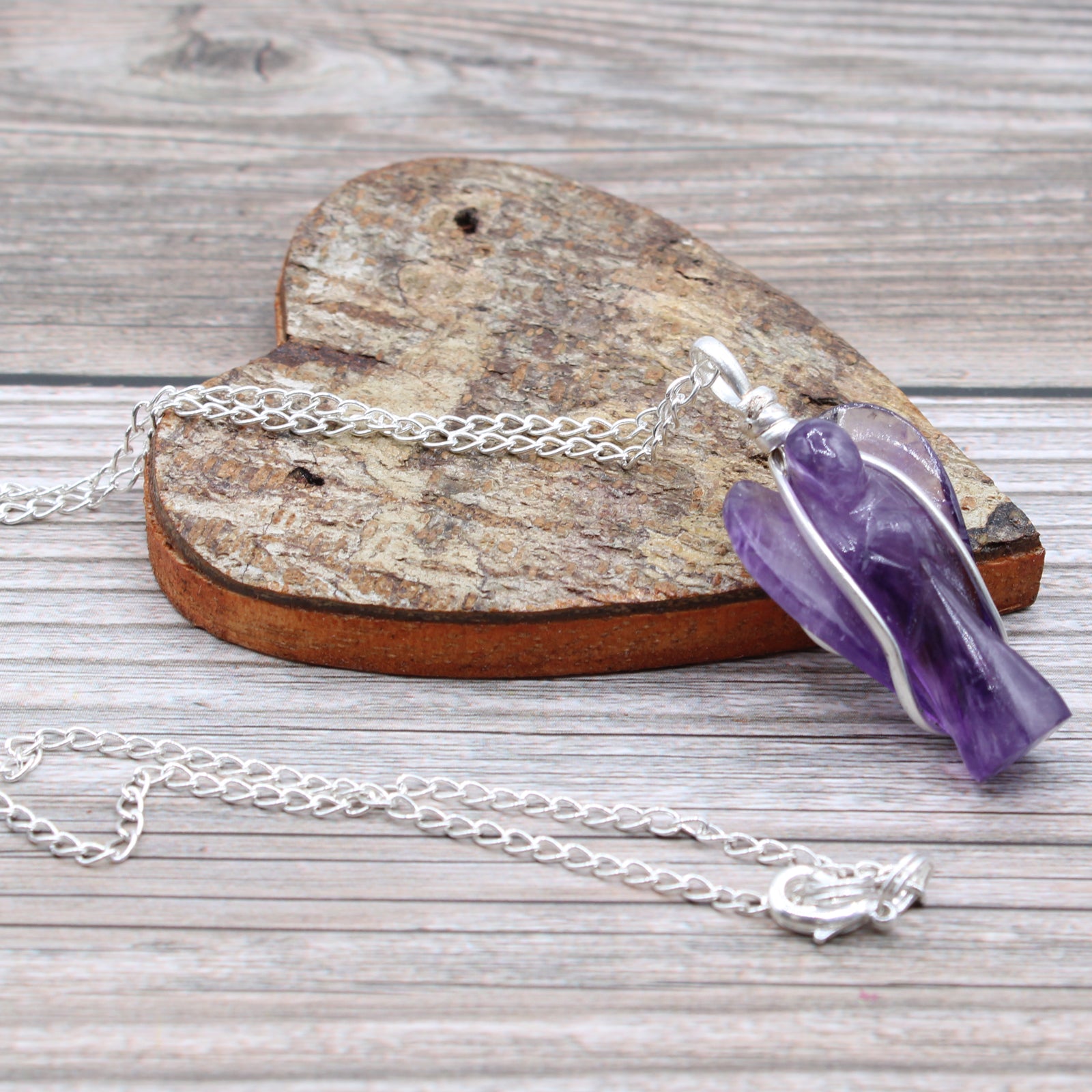 Amethyst - Gemstone Guardian Angel Pendant Necklace