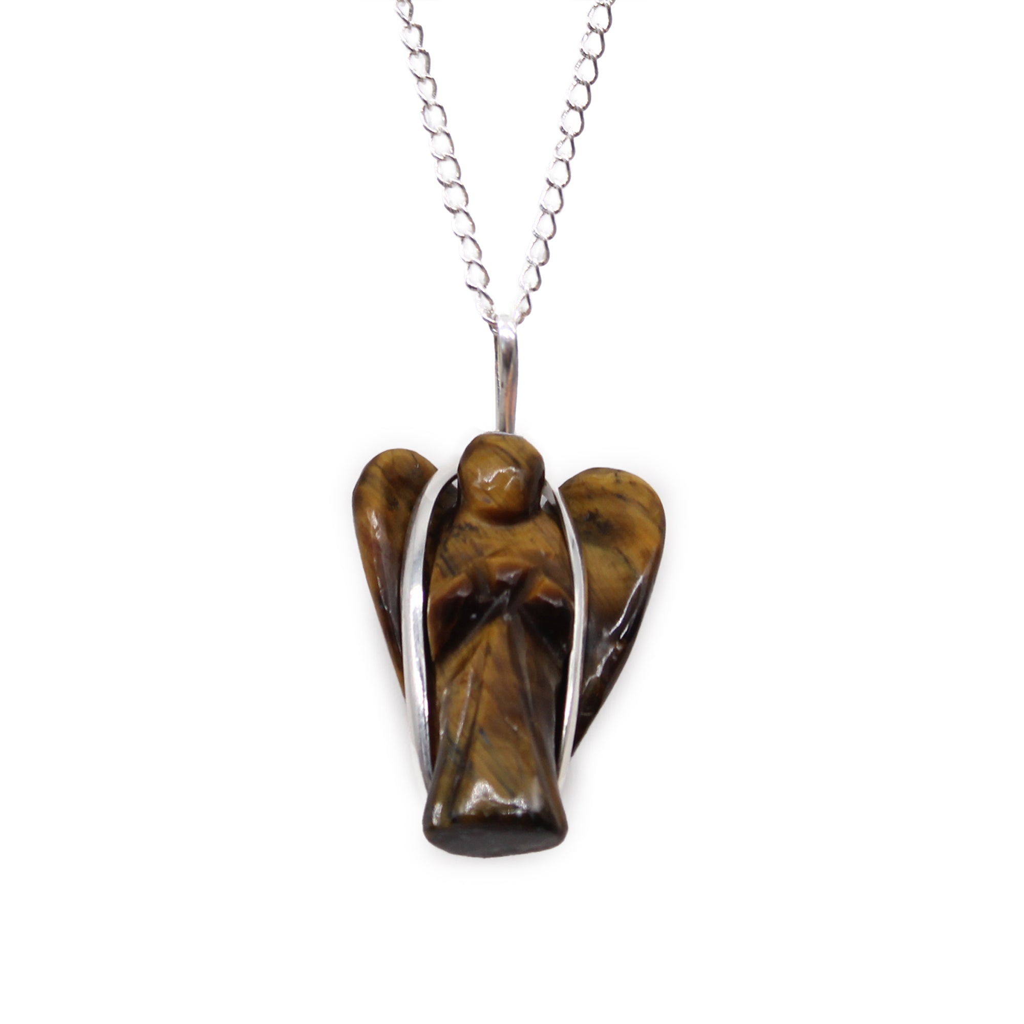 Tigers Eye - Gemstone Guardian Angel Pendant Necklace