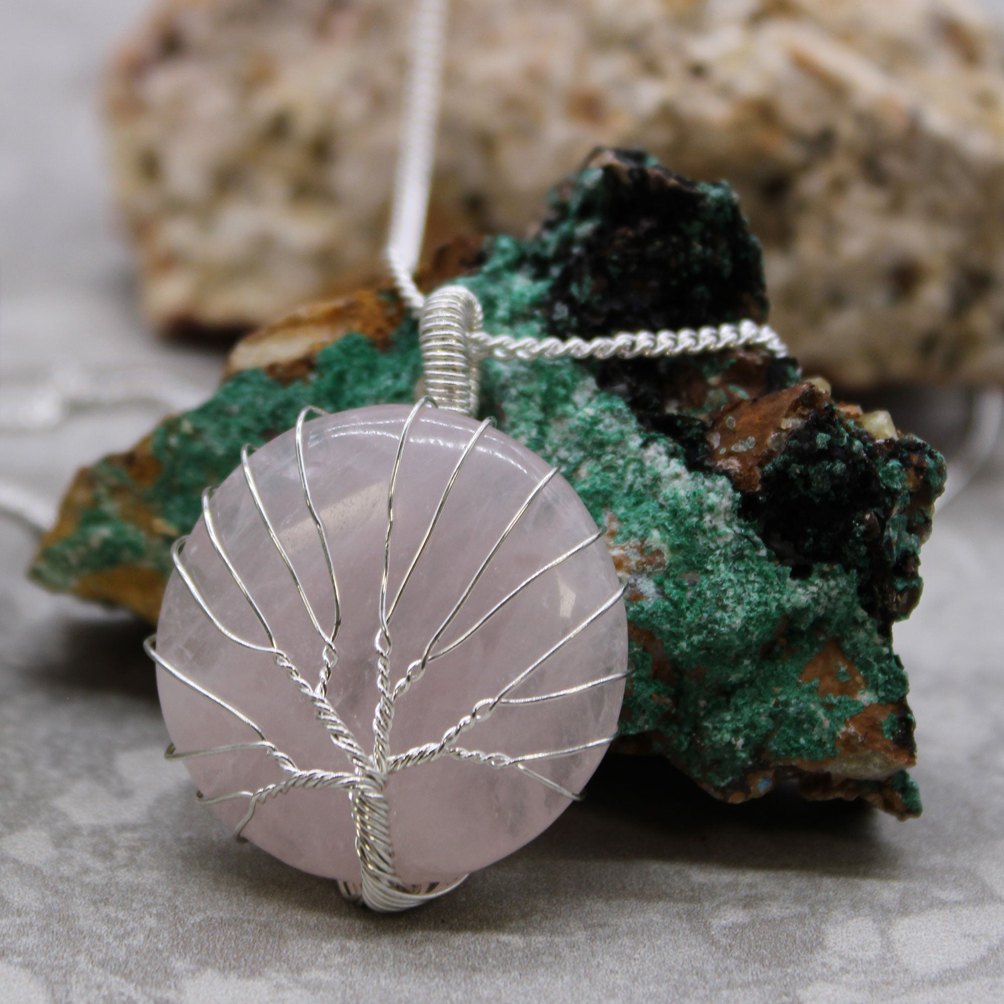 Rose Quartz - Tree of Life Gemstone Necklace