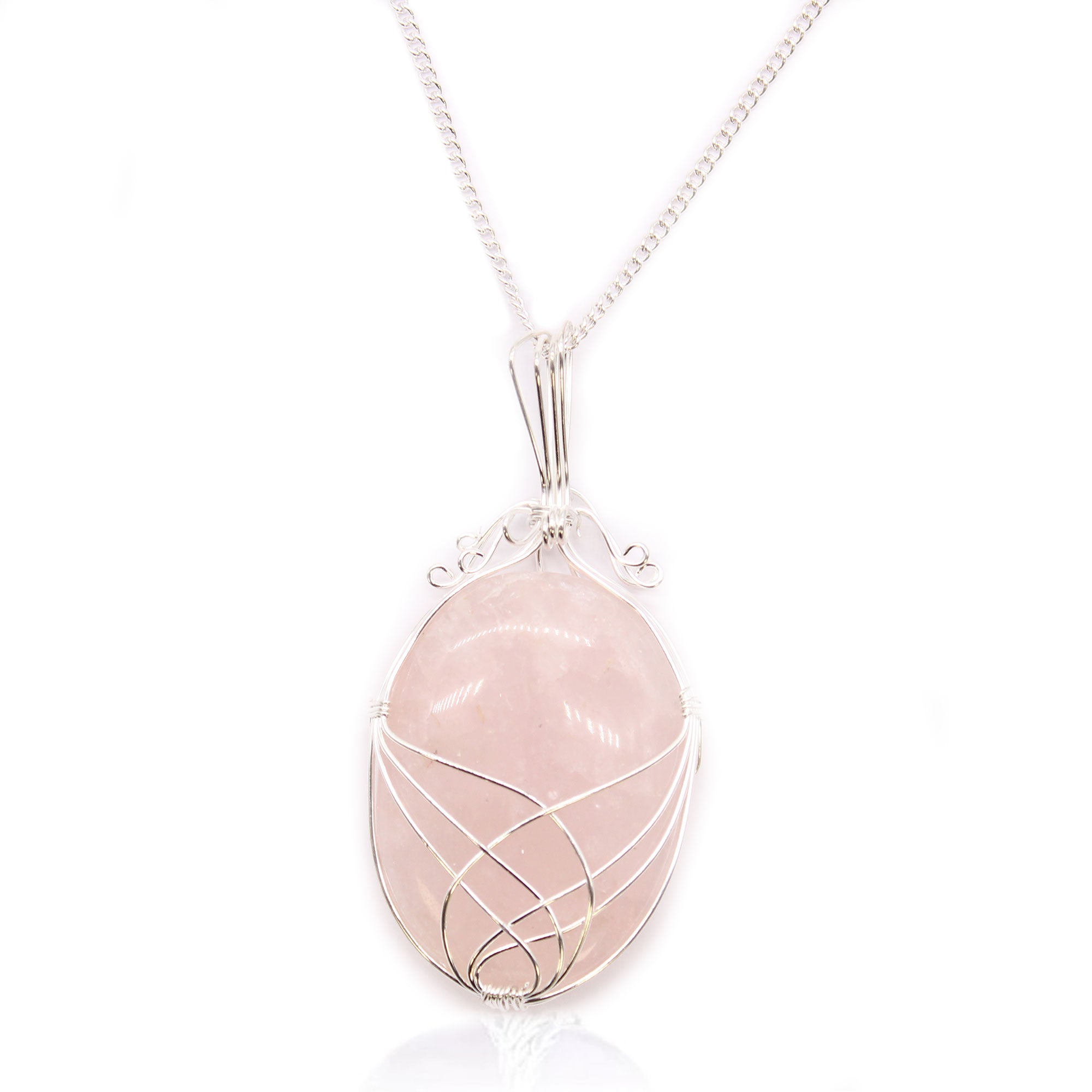 Rose Quartz - Swirl Wrapped Gemstone Necklace