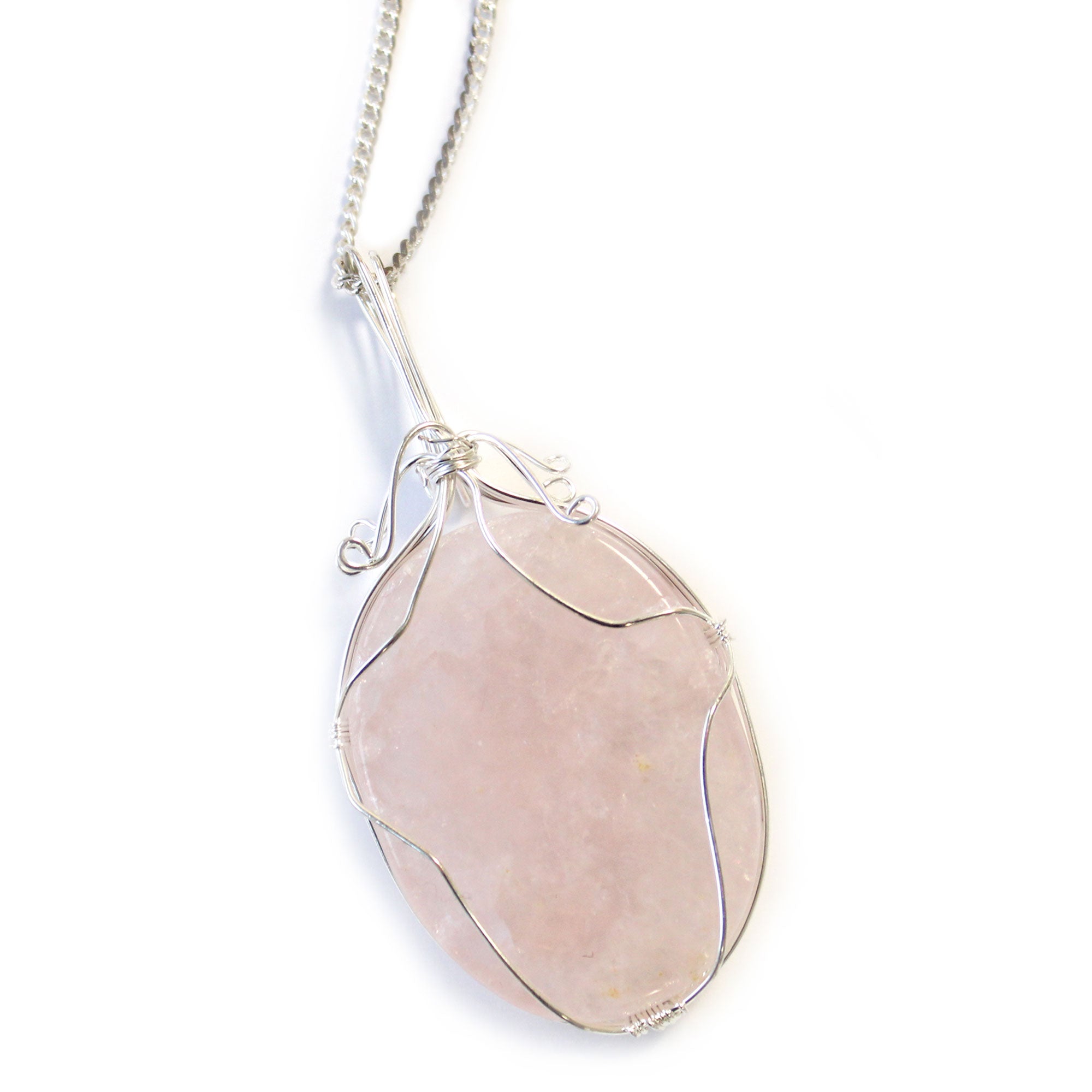 Rose Quartz - Swirl Wrapped Gemstone Necklace