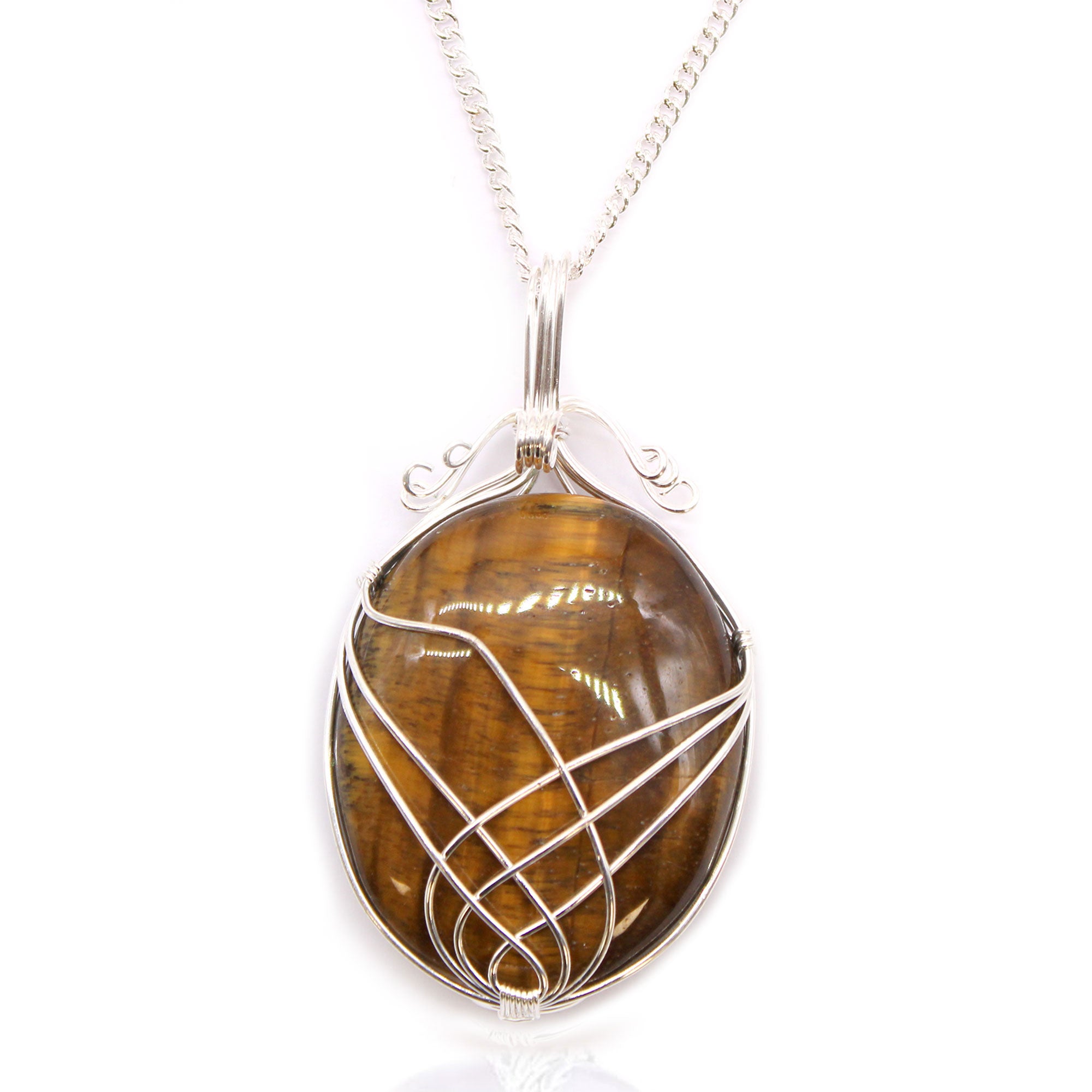 Tiger Eye - Swirl Wrapped Gemstone Necklace