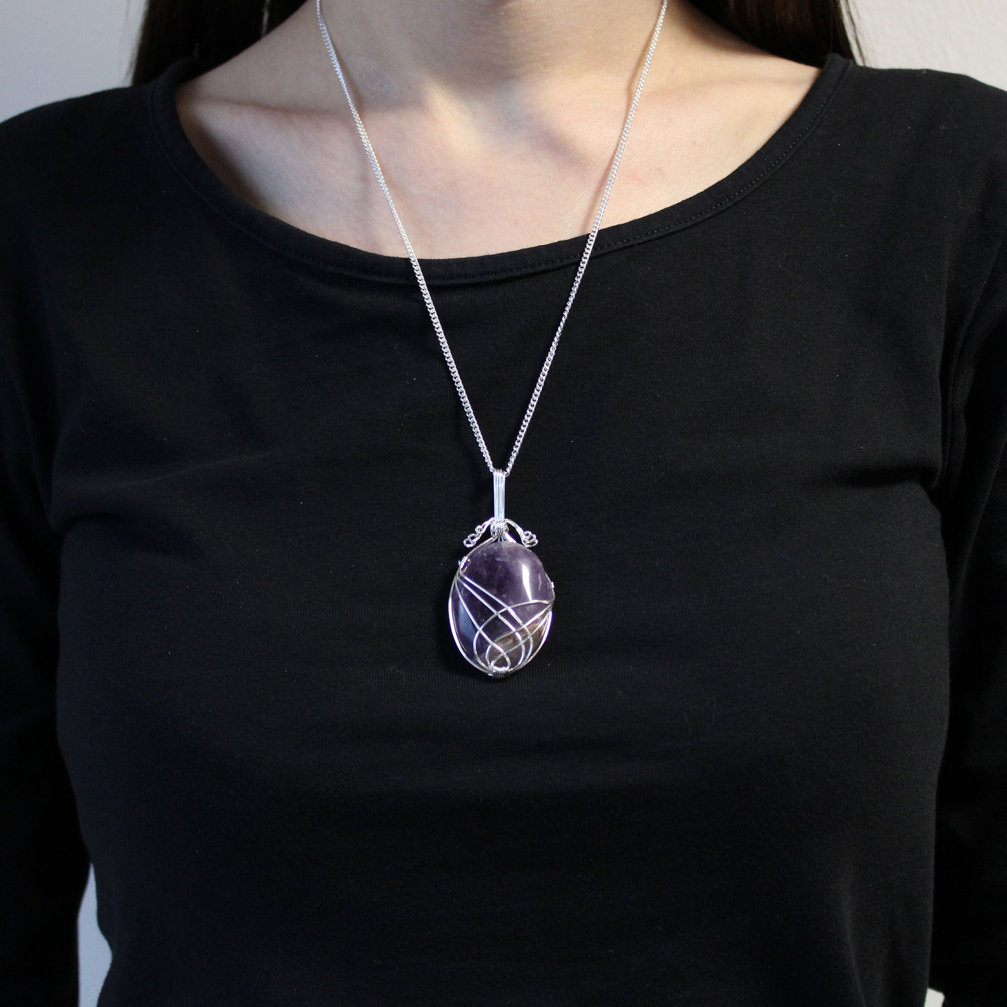 Amethyst - Swirl Wrapped Gemstone Necklace