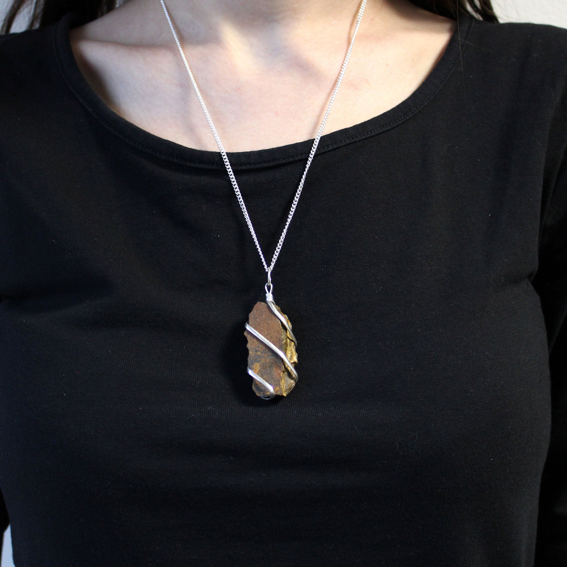 Rough Tiger Eye - Cascade Wrapped Gemstone Necklace