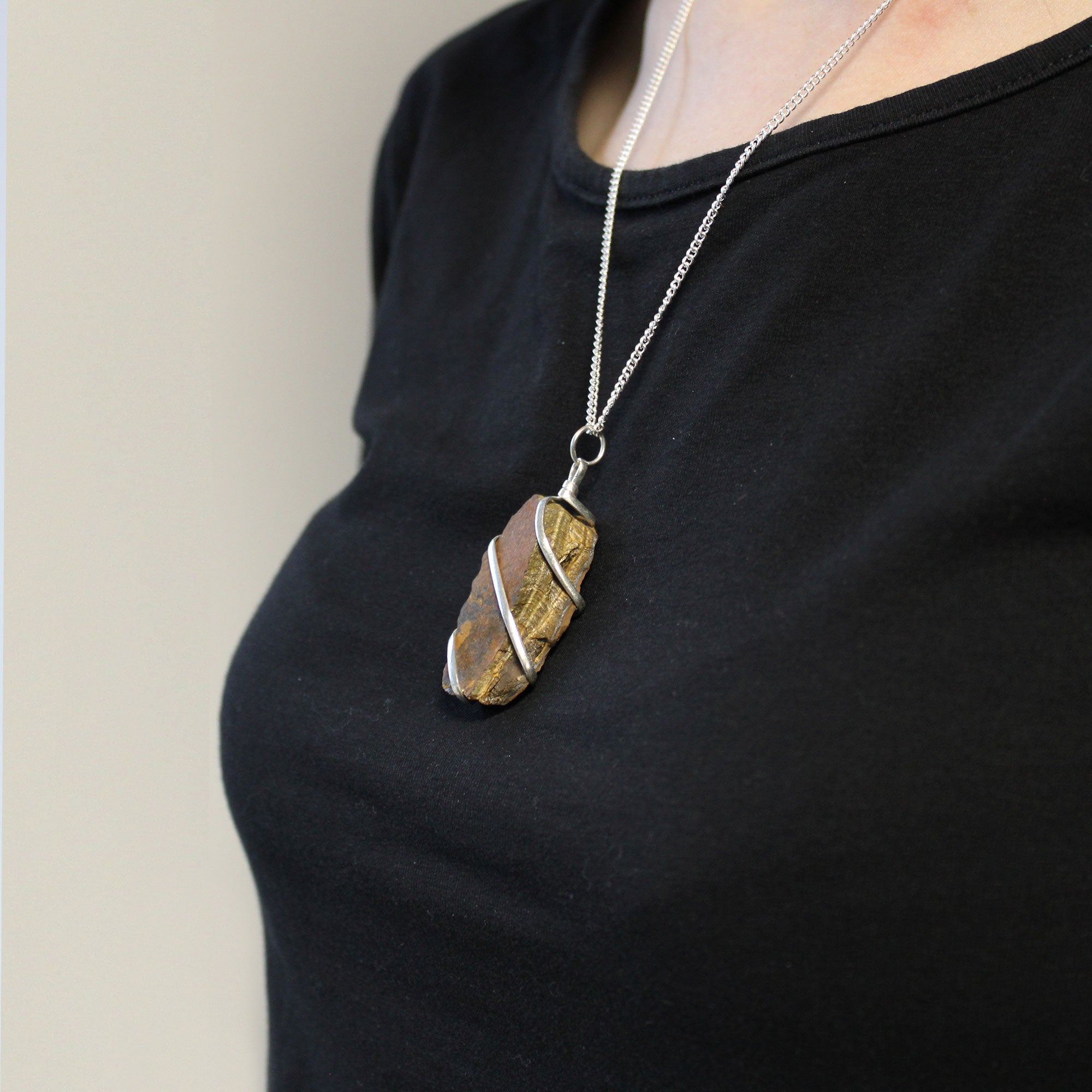 Rough Tiger Eye - Cascade Wrapped Gemstone Necklace