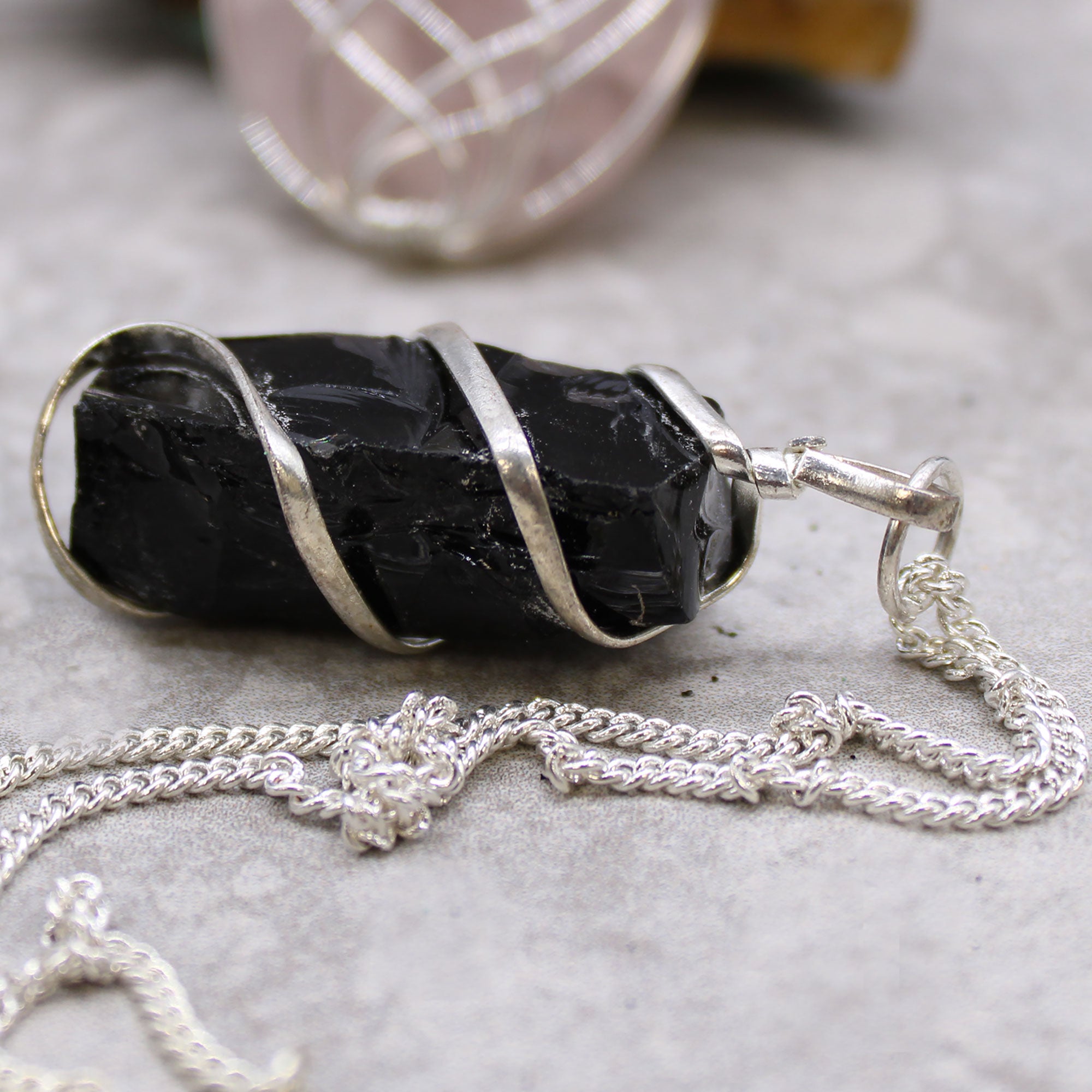 Rough Black Onyx - Cascade Wrapped Gemstone Necklace