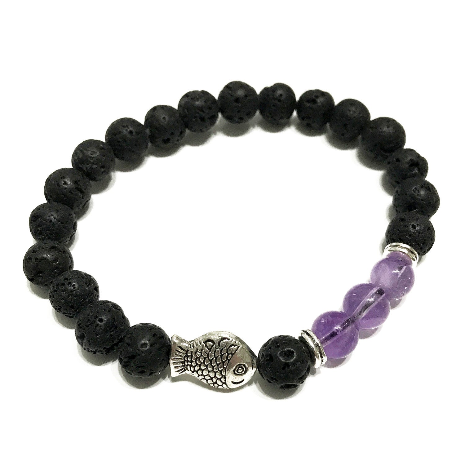 Fish Amethyst - Lava Stone Bracelet