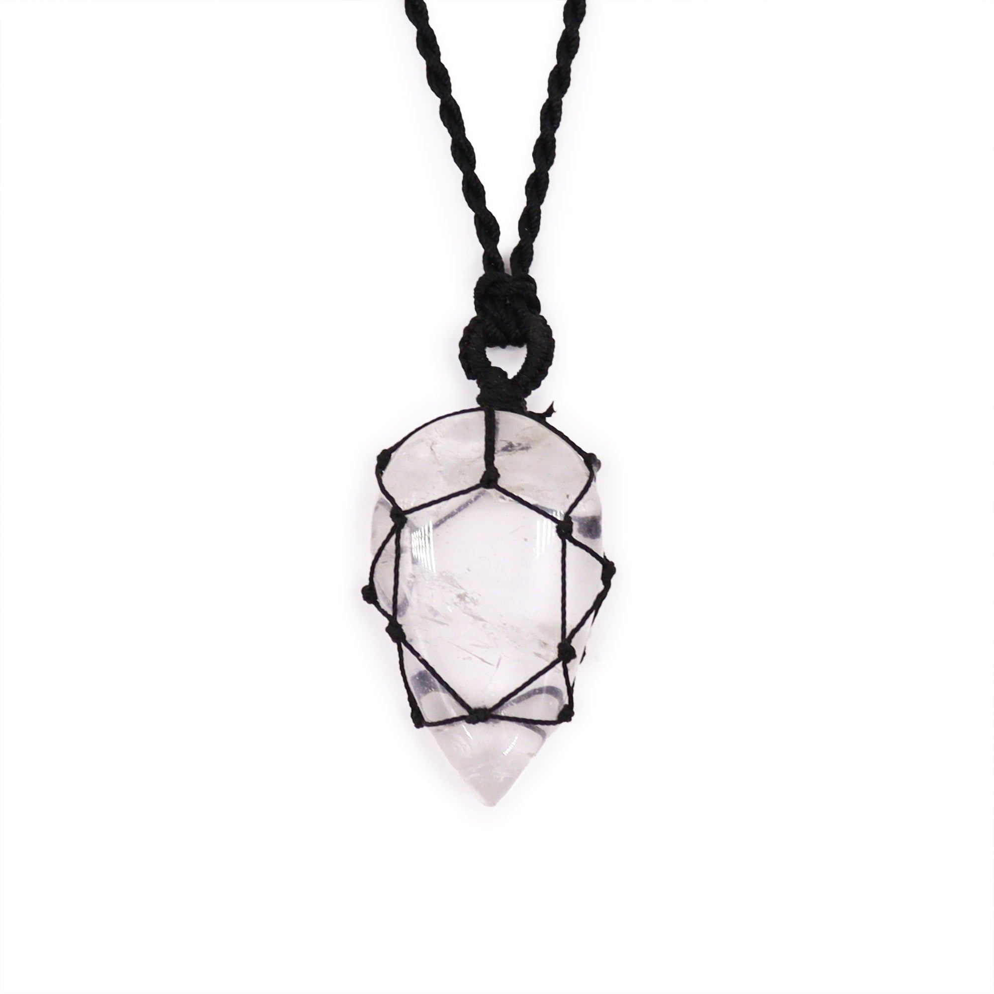 Rock Quartz - Laced Gemstone Teardrop Pendant Necklace