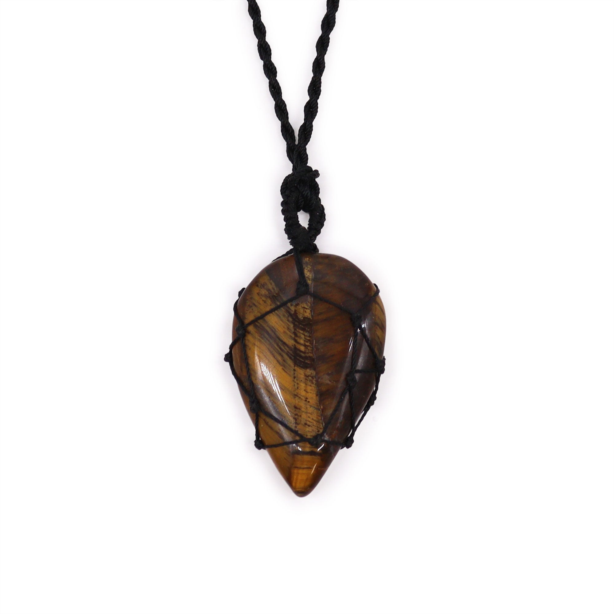 Tigers Eye - Laced Gemstone Teardrop Pendant Necklace