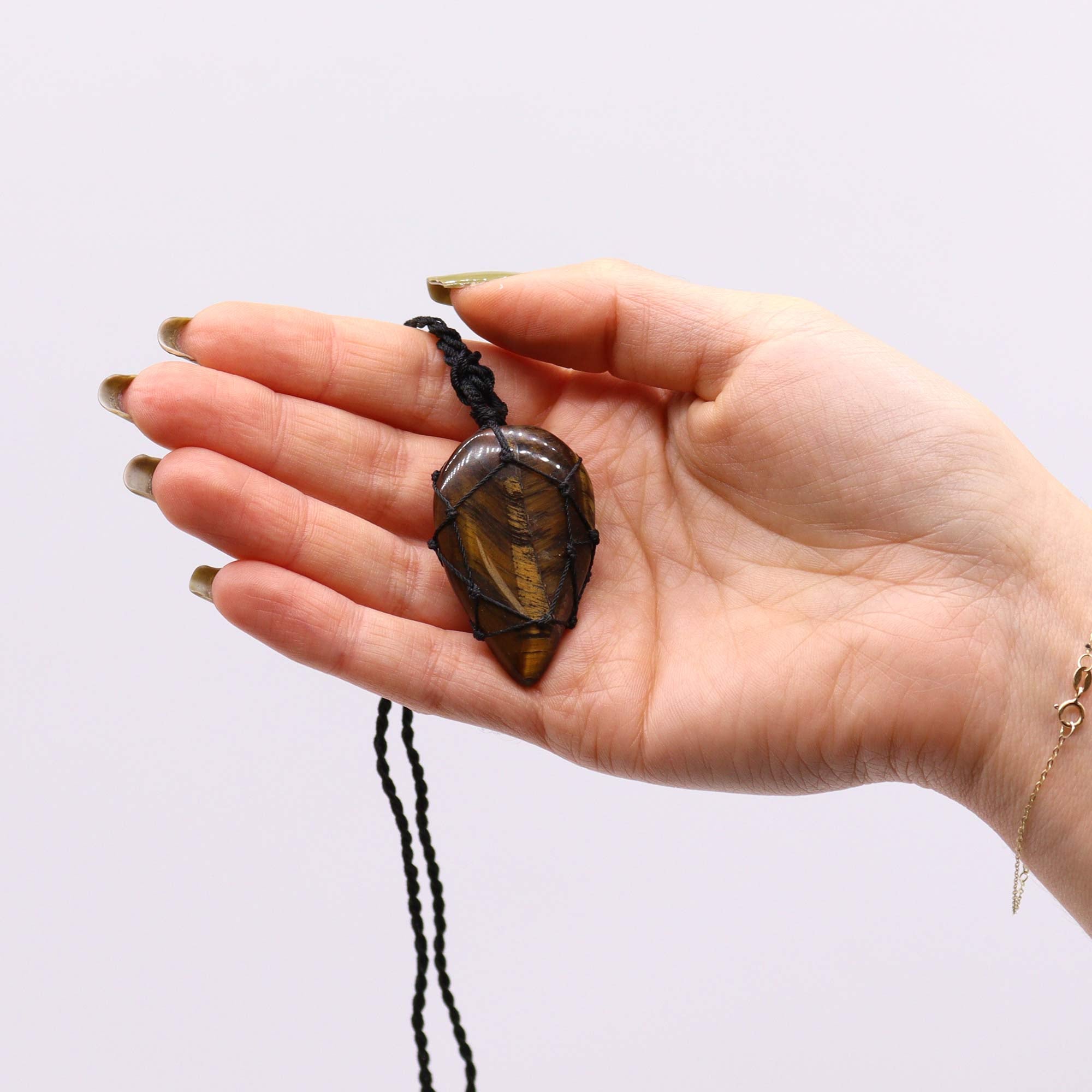 Tigers Eye - Laced Gemstone Teardrop Pendant Necklace