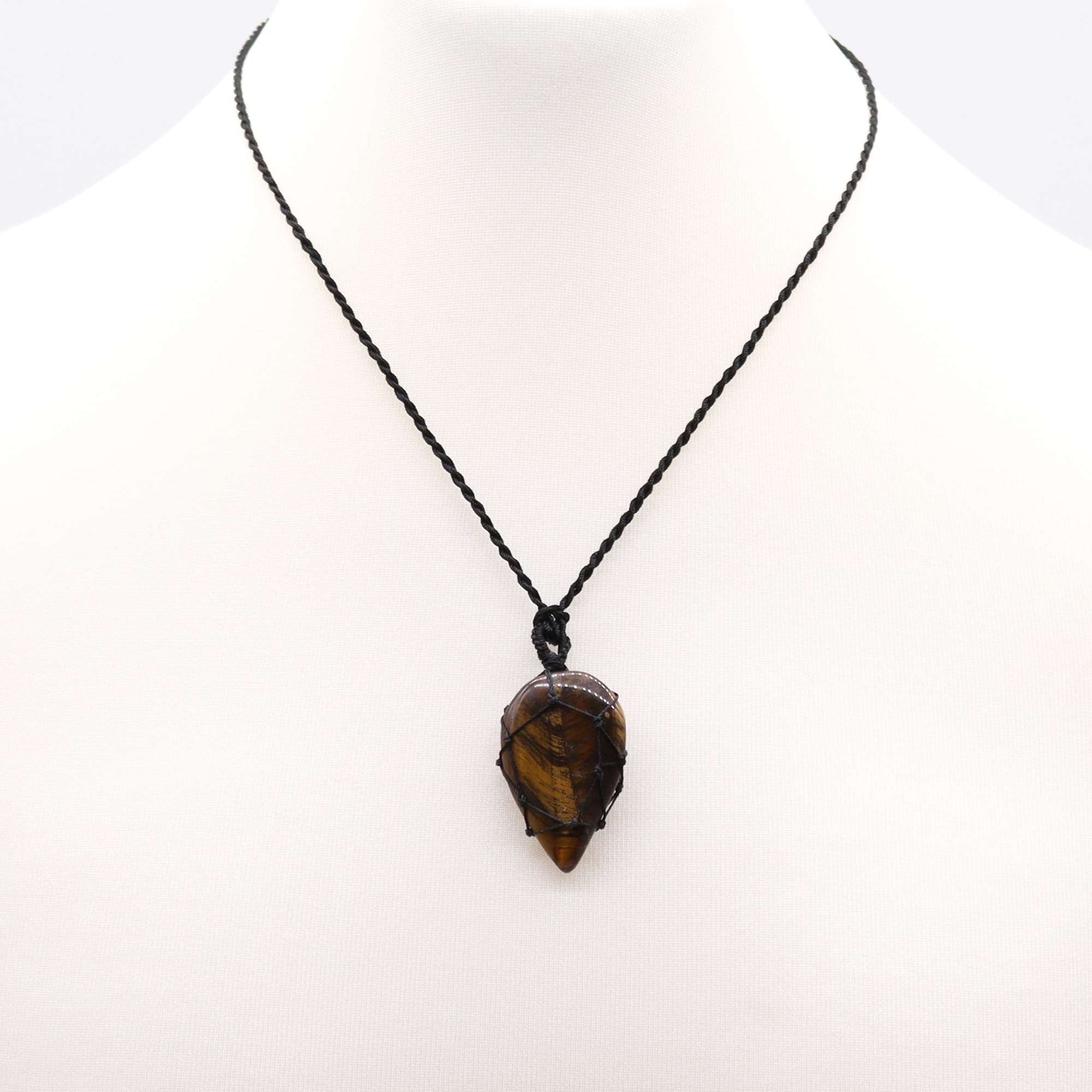 Tigers Eye - Laced Gemstone Teardrop Pendant Necklace