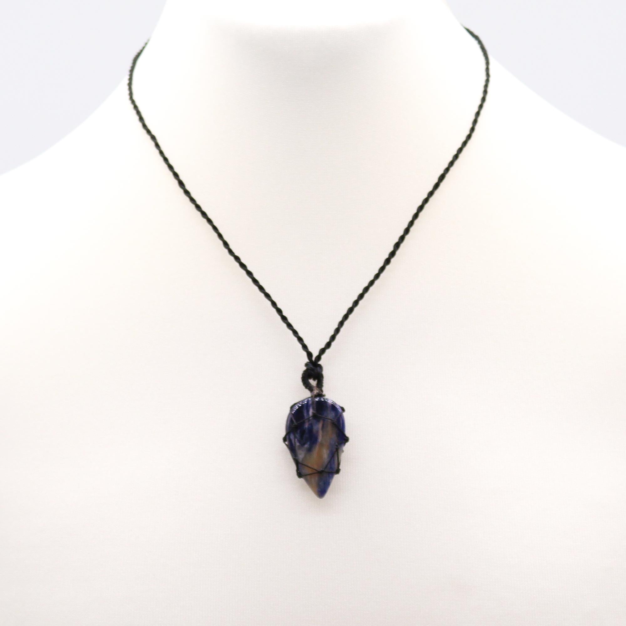 Sodalite - Laced Gemstone Teardrop Pendant Necklace