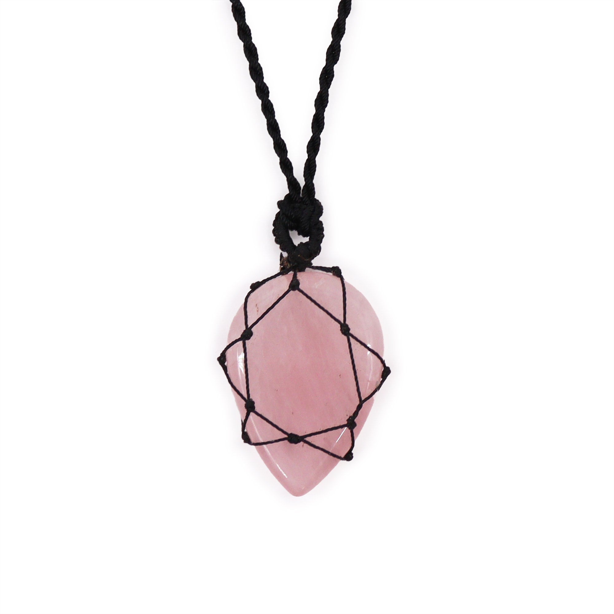 Rose Quartz - Laced Gemstone Teardrop Pendant Necklace