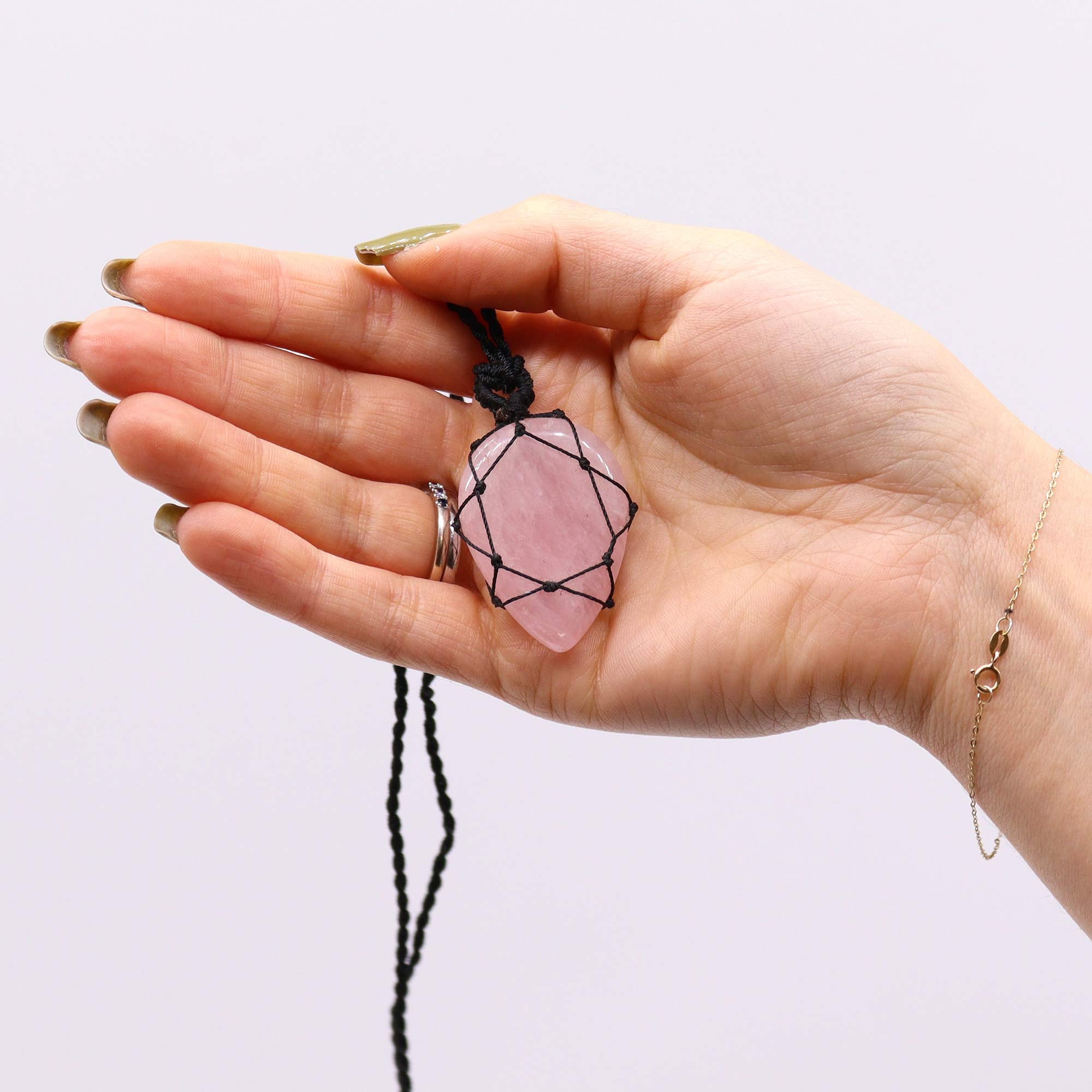 Rose Quartz - Laced Gemstone Teardrop Pendant Necklace