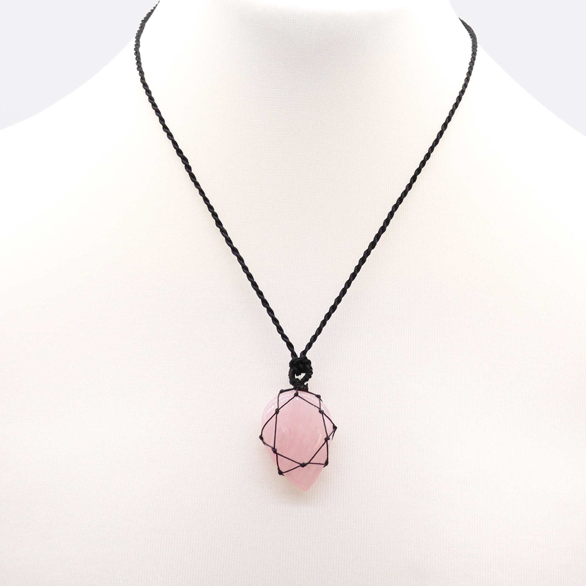 Rose Quartz - Laced Gemstone Teardrop Pendant Necklace