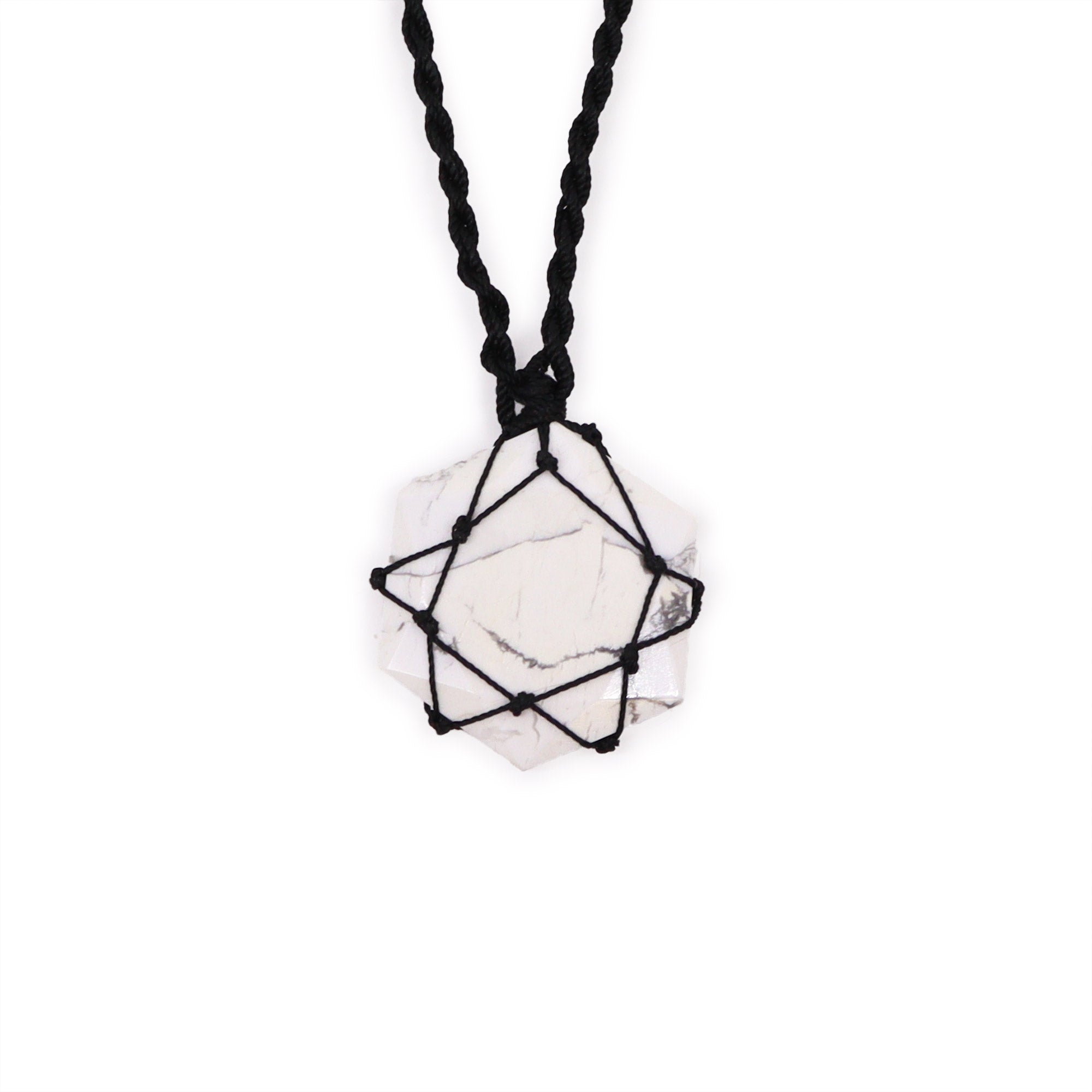 White Howlite - Laced Gemstone Hexagon Pendant Necklace