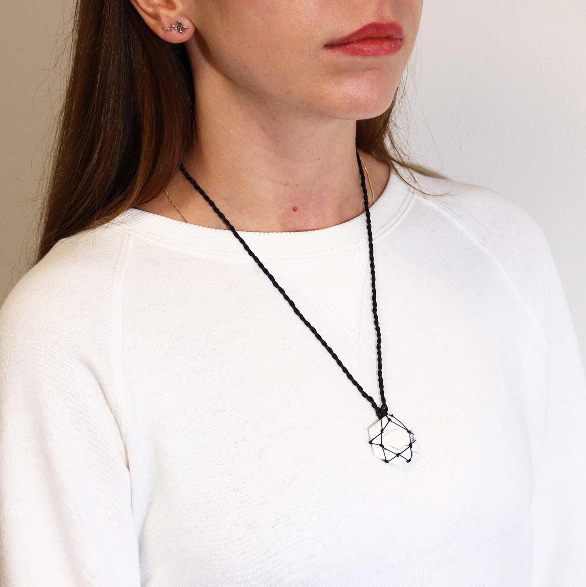 White Howlite - Laced Gemstone Hexagon Pendant Necklace