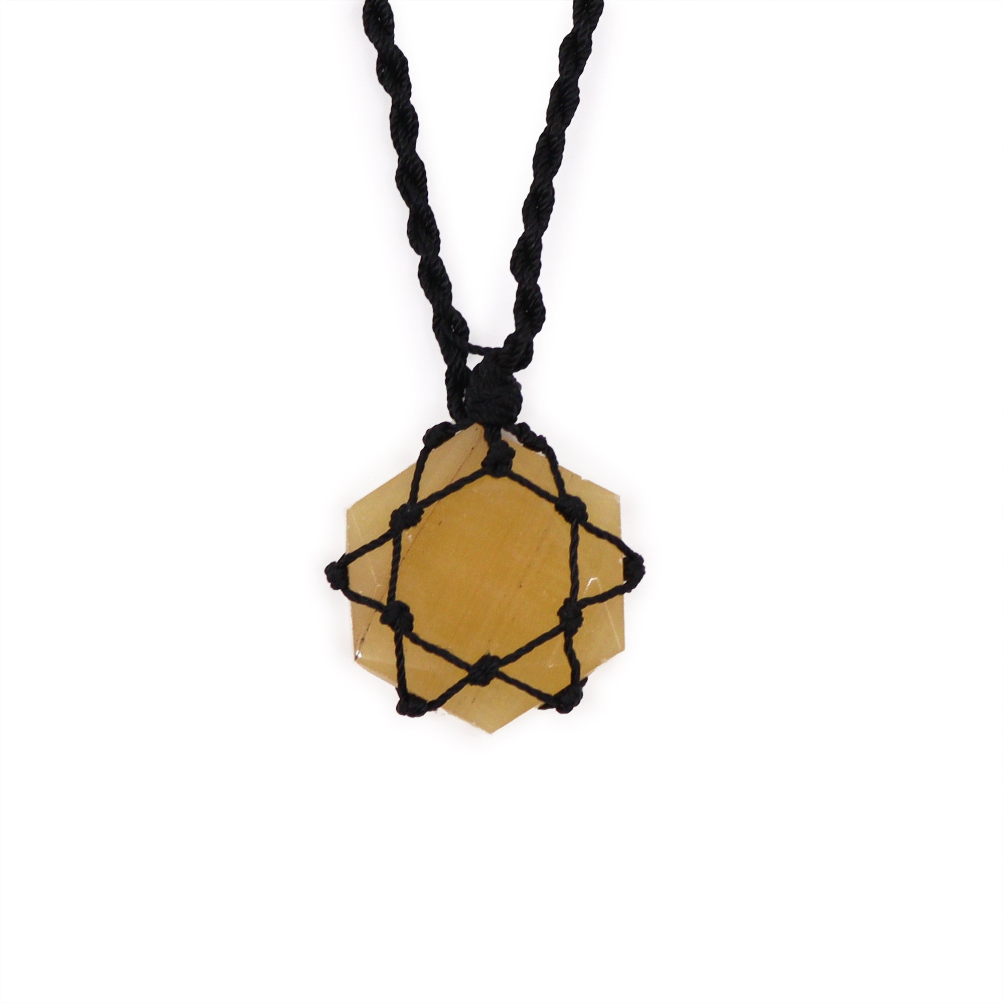 Yellow Quartz - Laced Gemstone Haxagon Pendant Necklace