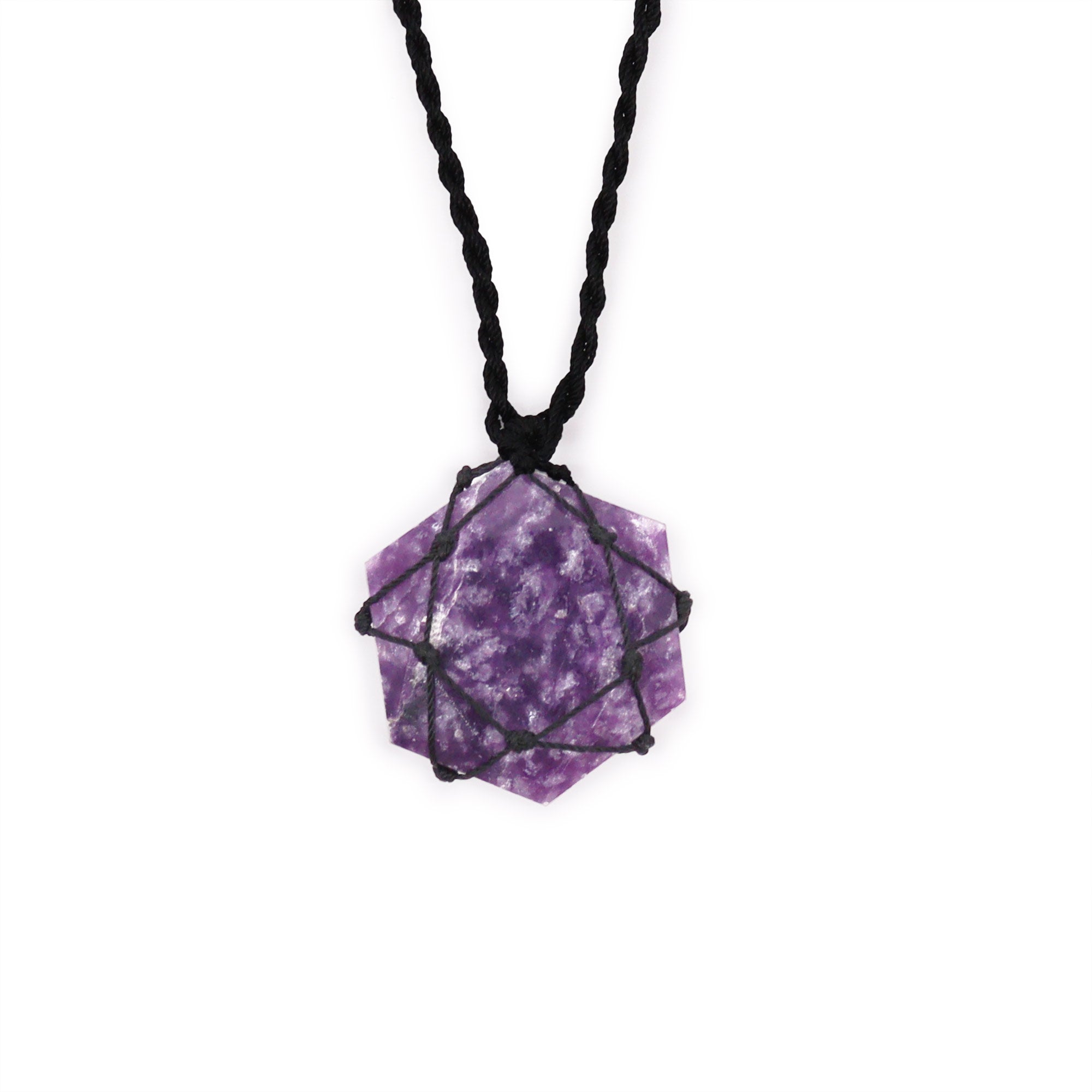 Lepidolite - Laced Gemstone Hexagon Pendant Necklace