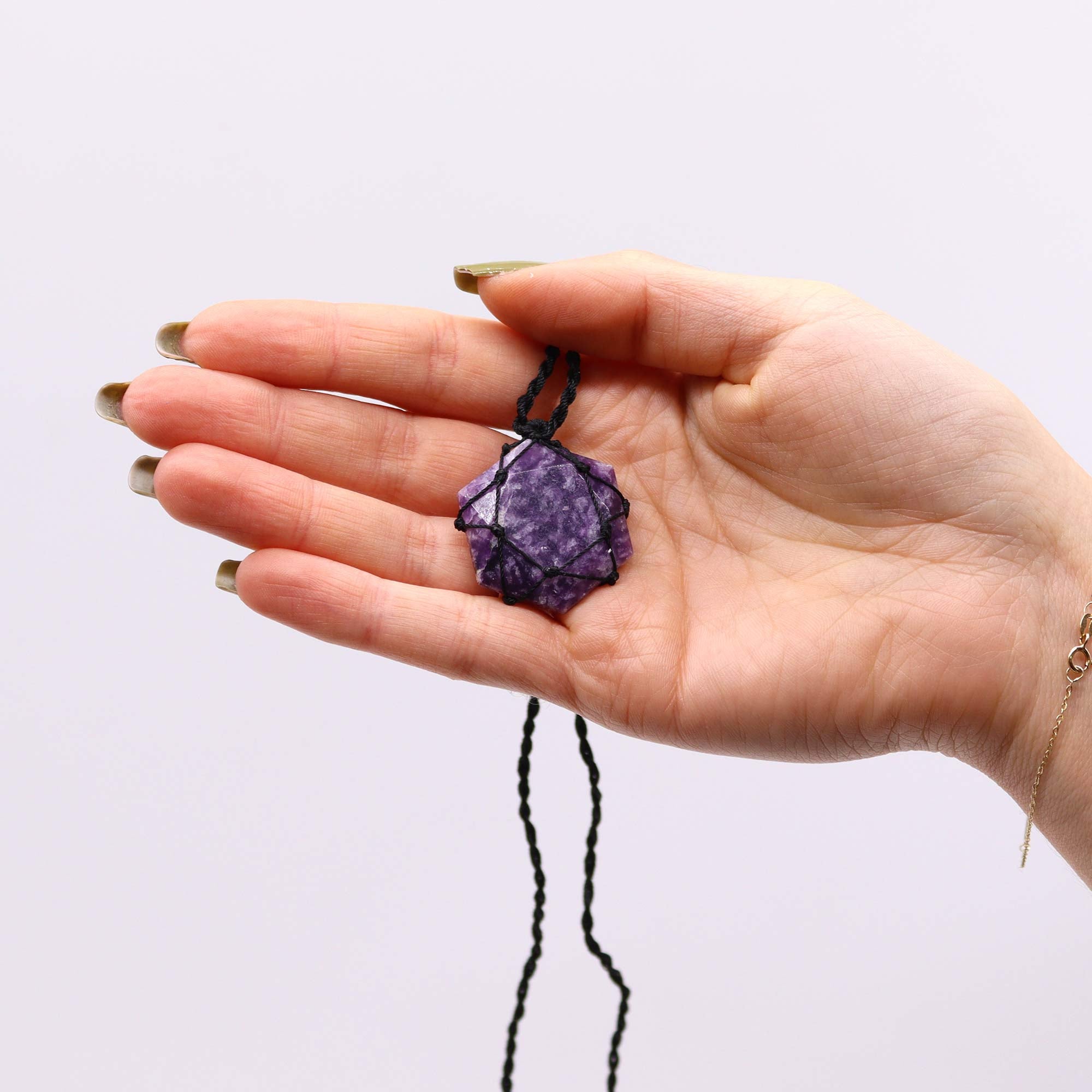 Lepidolite - Laced Gemstone Hexagon Pendant Necklace