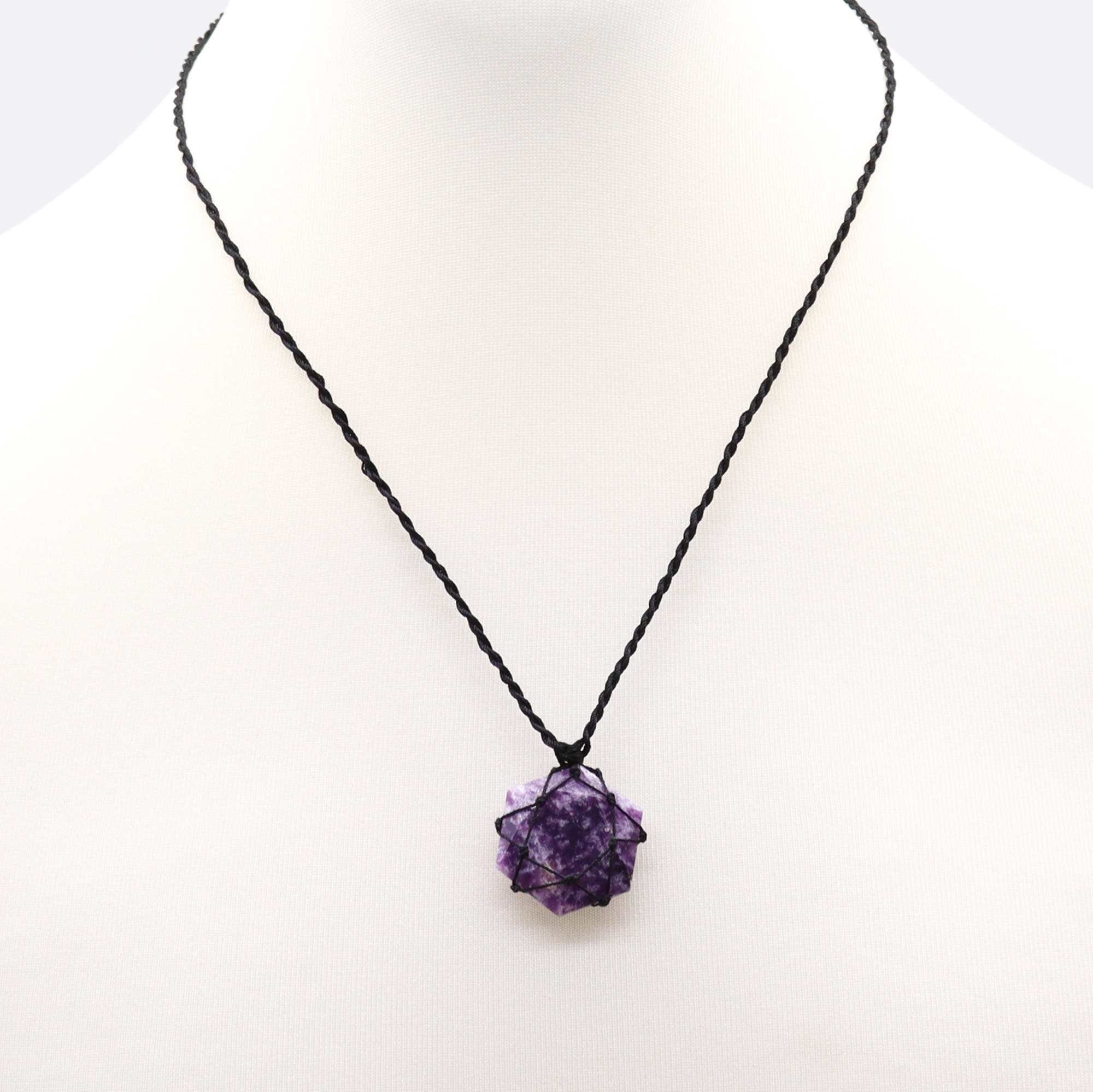 Lepidolite - Laced Gemstone Hexagon Pendant Necklace