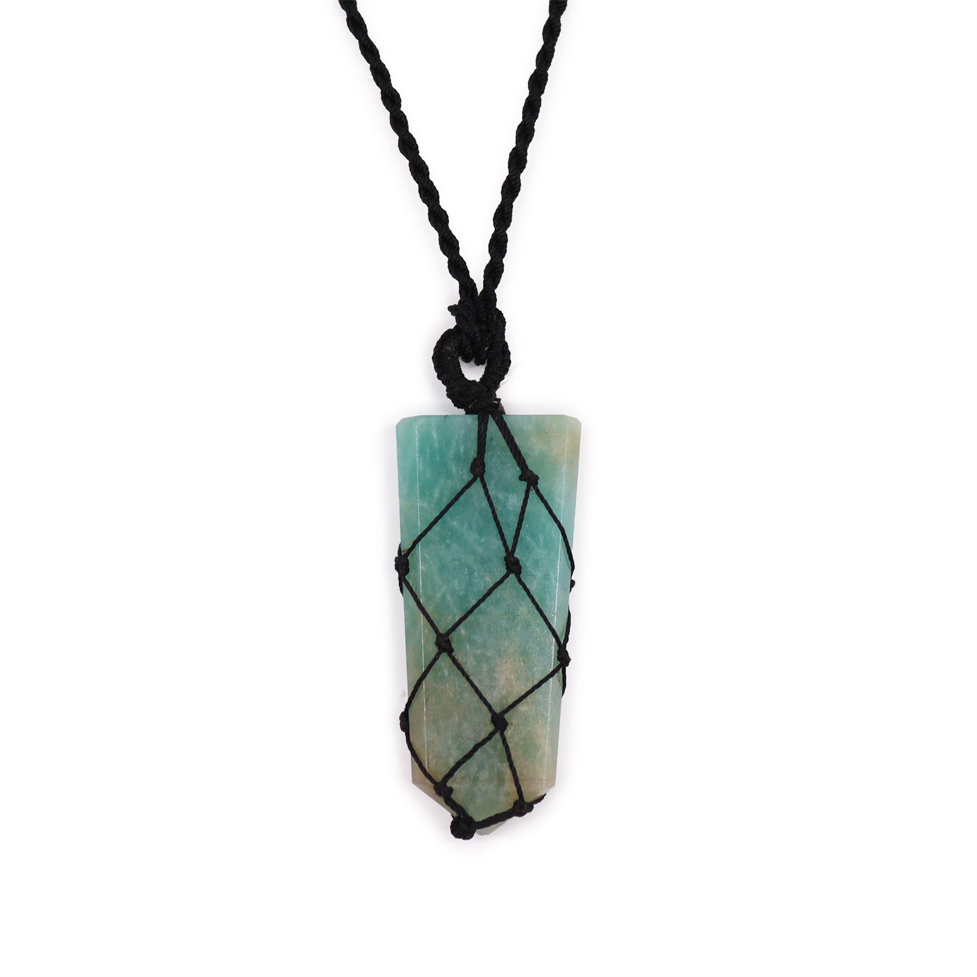 Amazonite - Laced Gemstone Flat Point Pendant Necklace