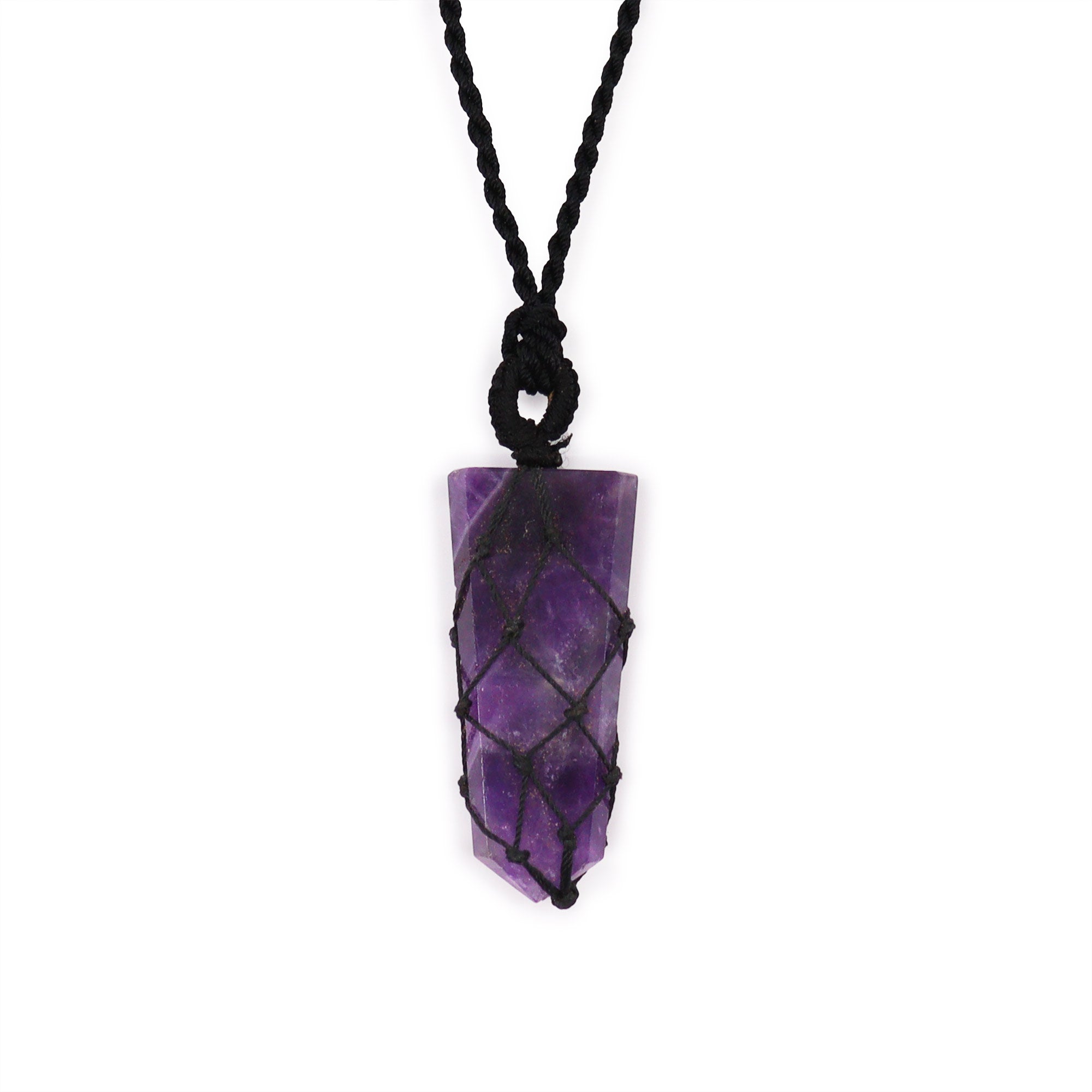 Amethyst - Laced Gemstone Flat Point Pendant Necklace