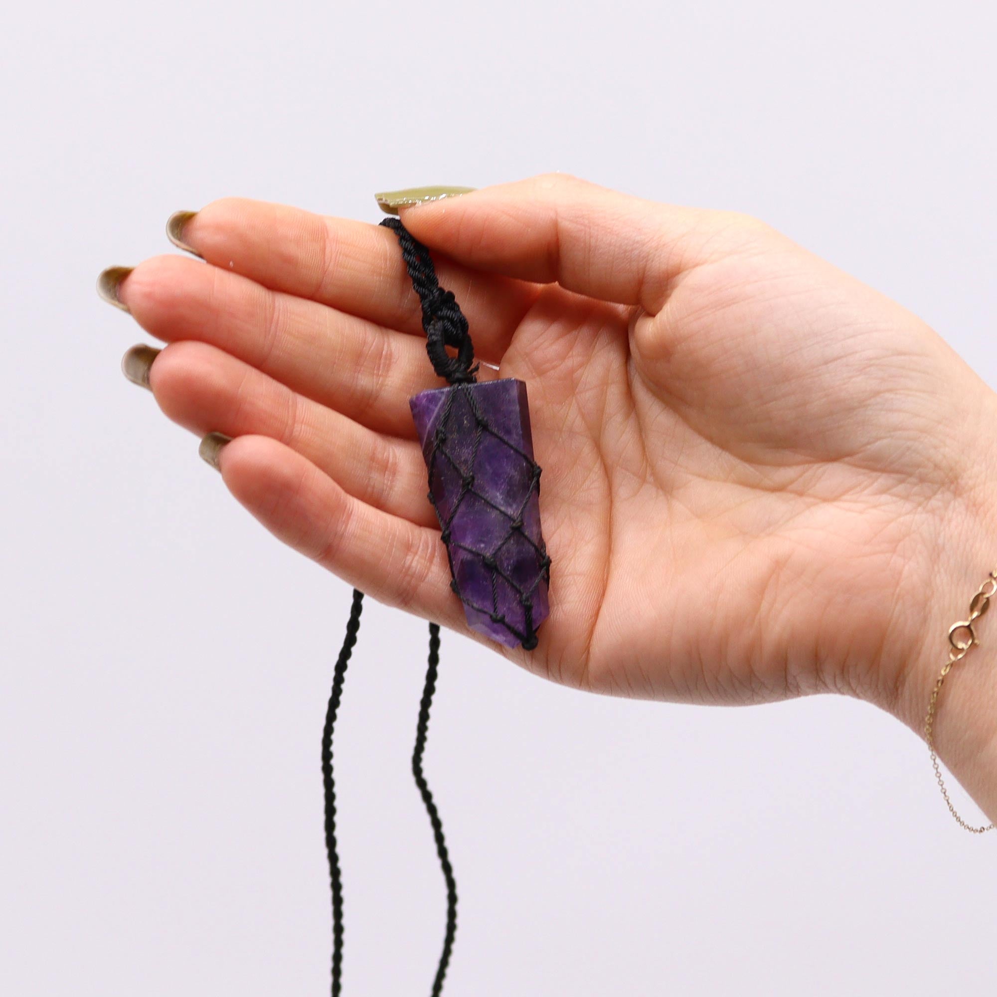 Amethyst - Laced Gemstone Flat Point Pendant Necklace