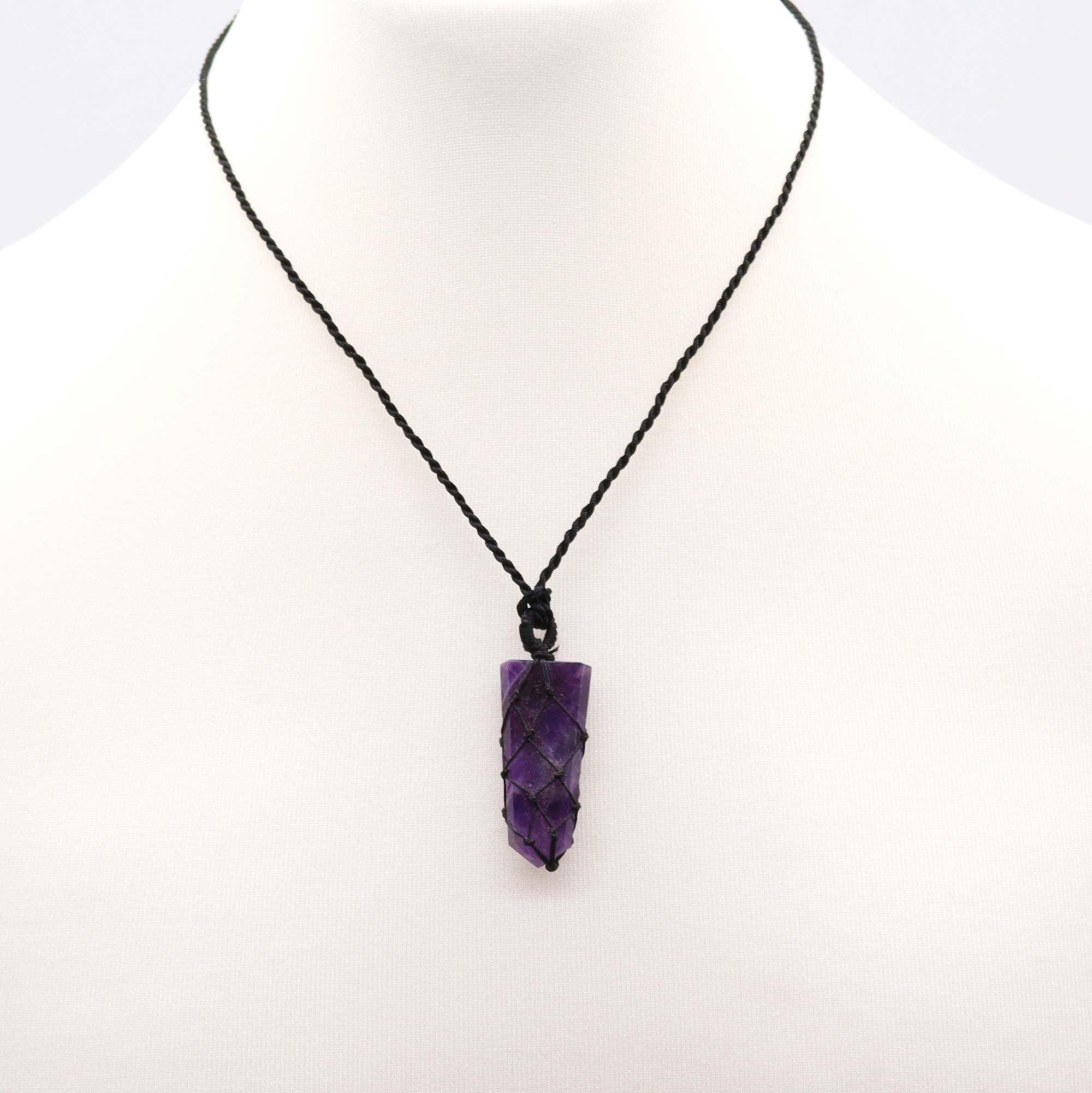 Amethyst - Laced Gemstone Flat Point Pendant Necklace