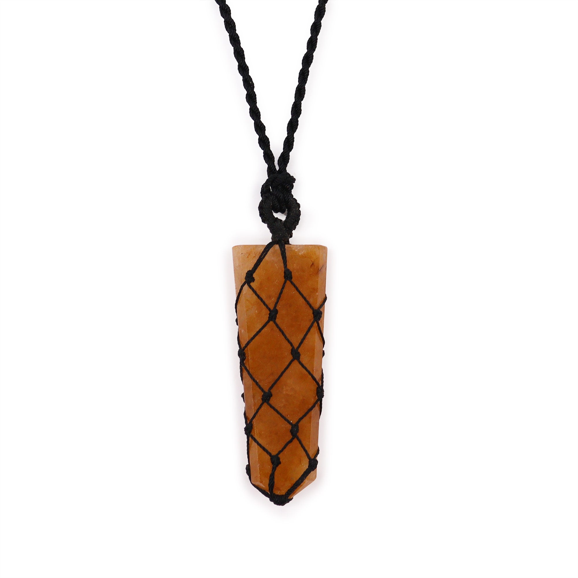 Golden Quartz - Laced Gemstone Flat Point Pendant Necklace