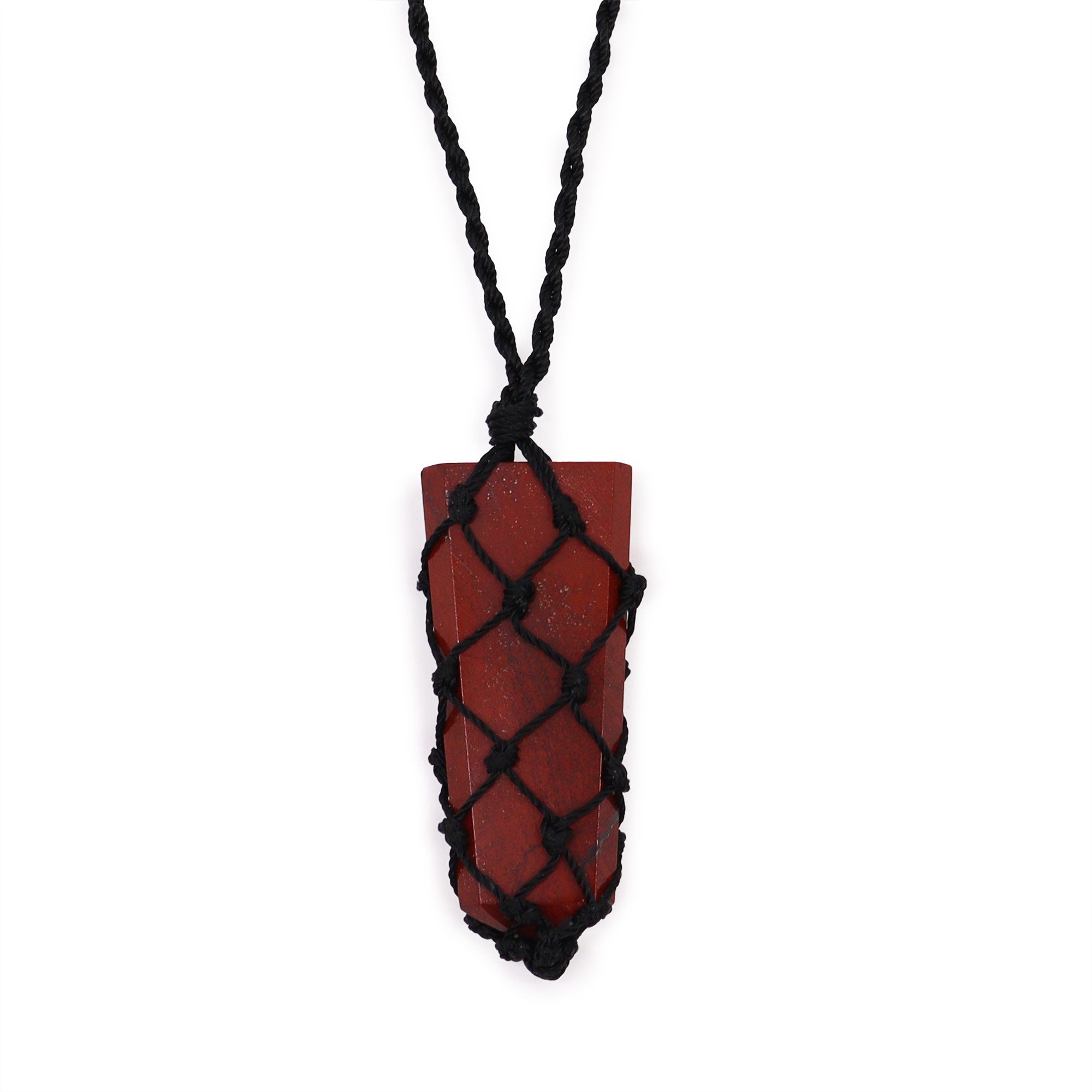 Red Jasper - Laced Gemstone Flat Point Pendant Necklace