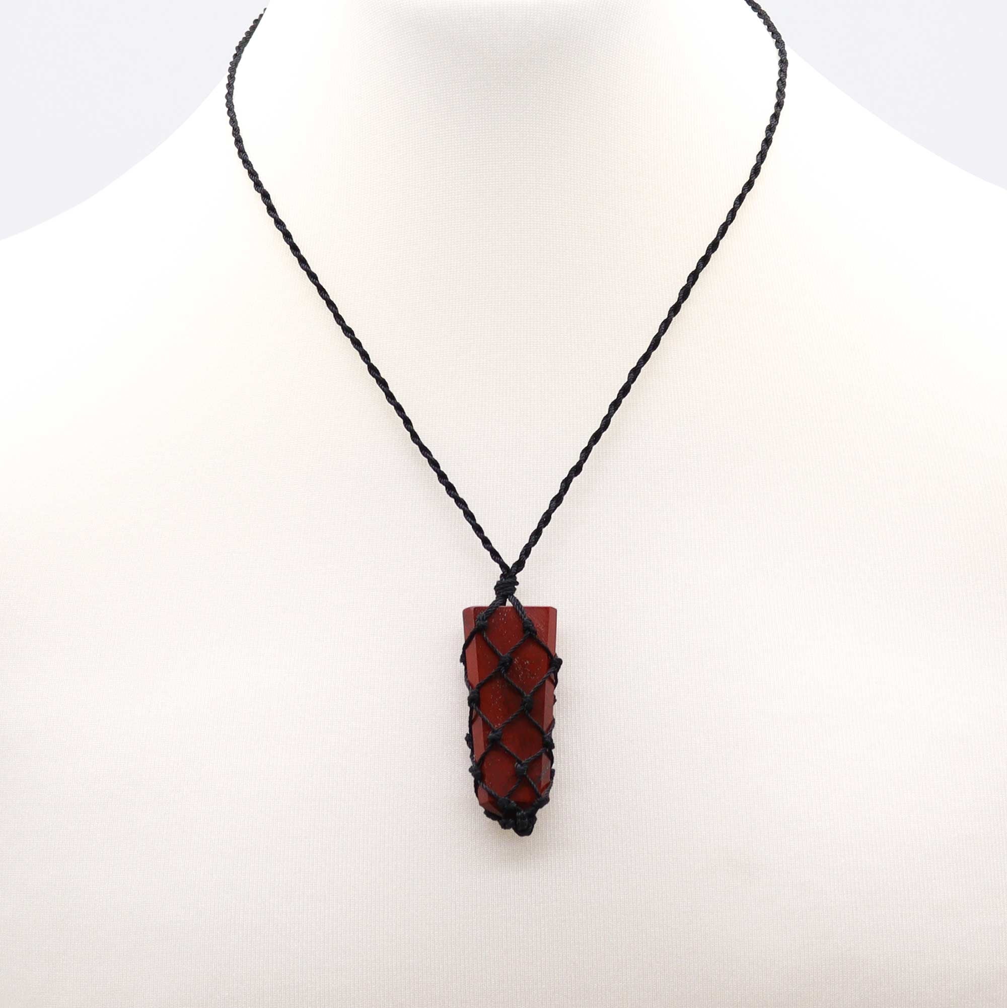 Red Jasper - Laced Gemstone Flat Point Pendant Necklace