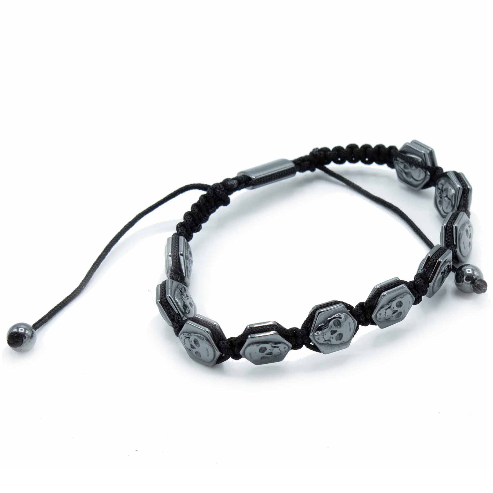 Hexagon Skulls - Magnetic Hematite Shamballa Bracelet