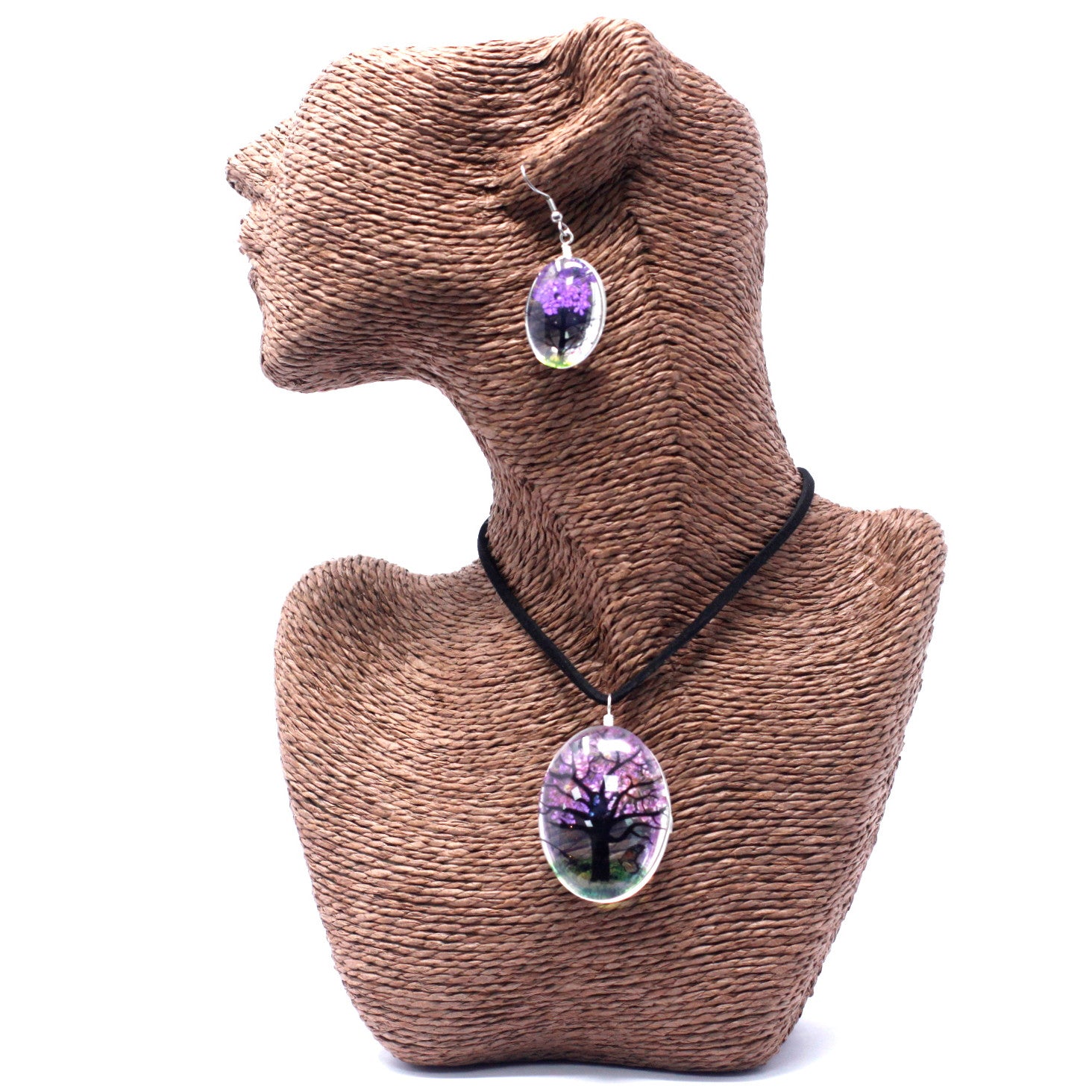 Lavender - Pressed Flowers Necklace & Earring Jewellery Set - Tree of Life