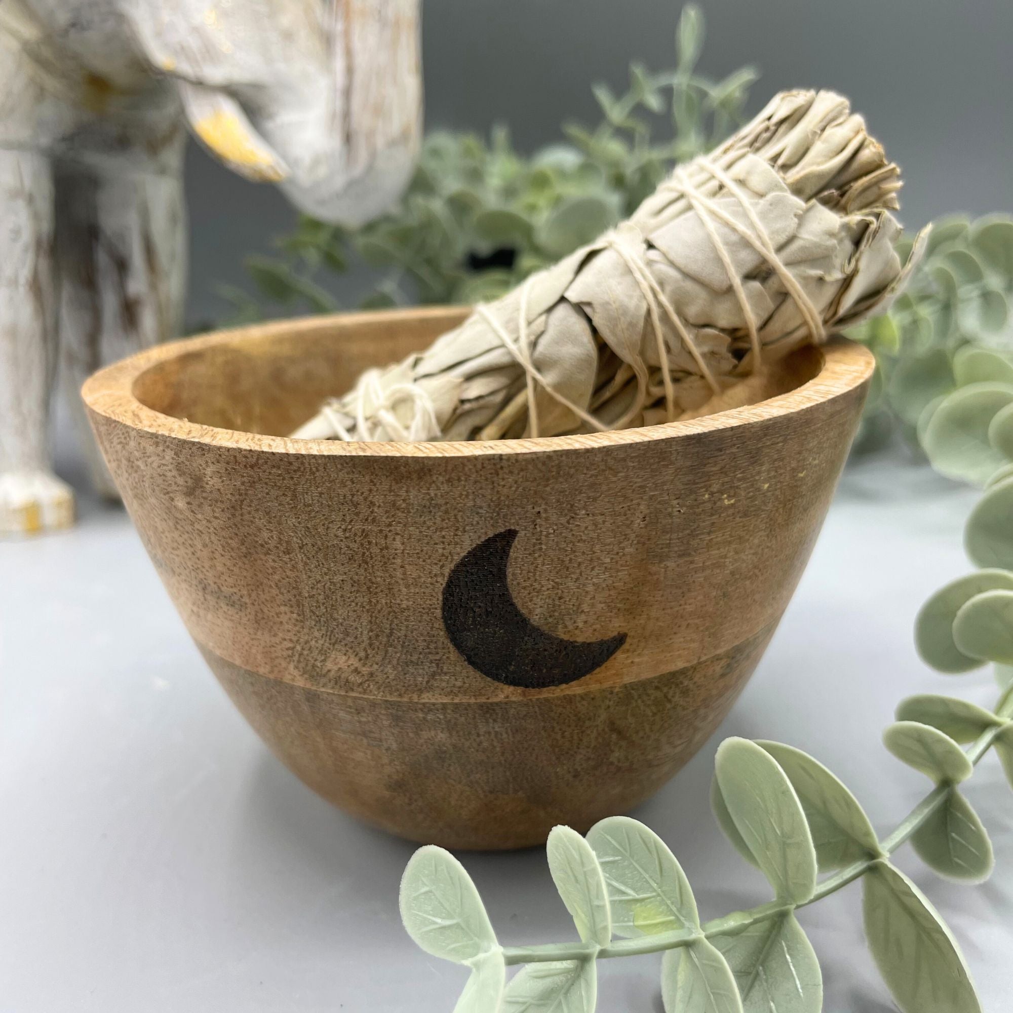 Three Moons Wooden Smudge Bowl - 11x7cm