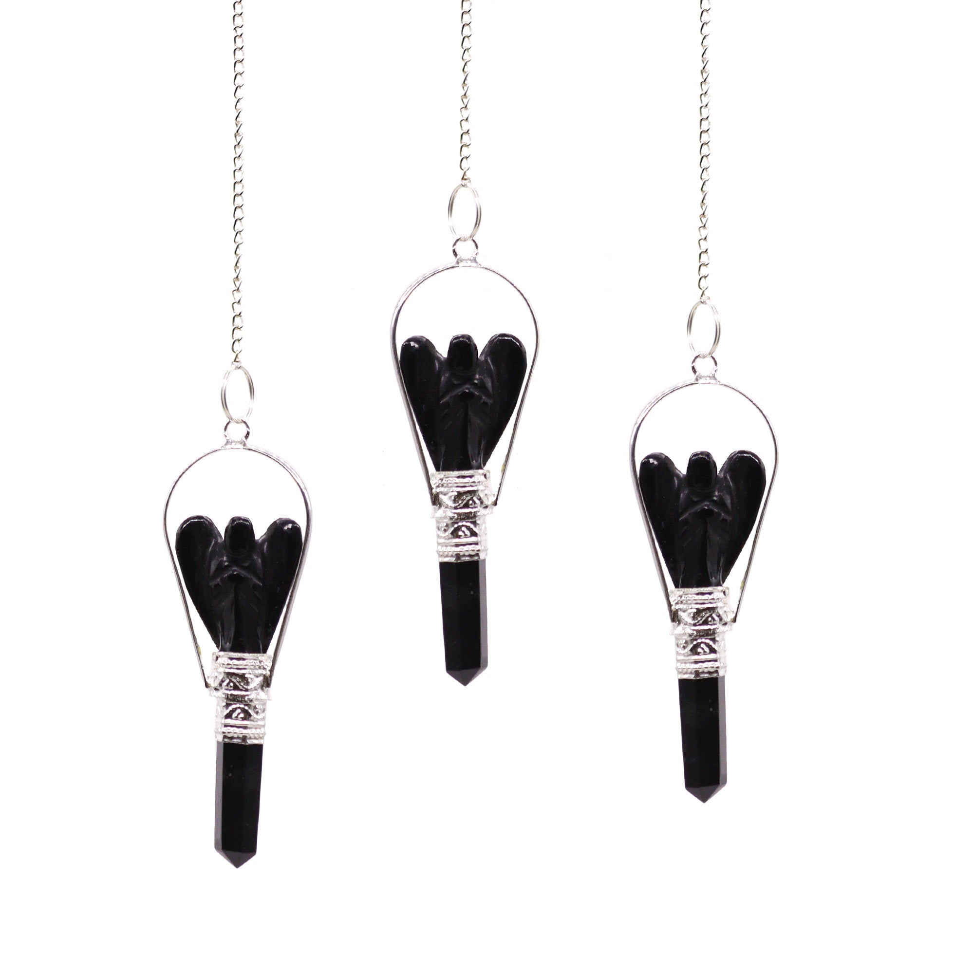 Black Agate Angel Pendulum with Ring