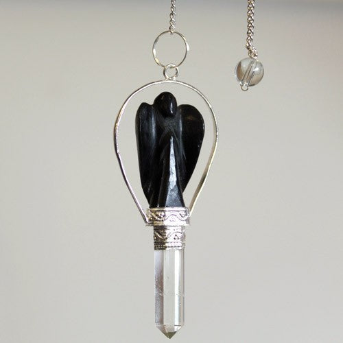 Black Agate Angel Pendulum with Ring