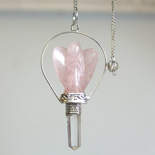 Rose Quartz Angel Pendulum with Ring